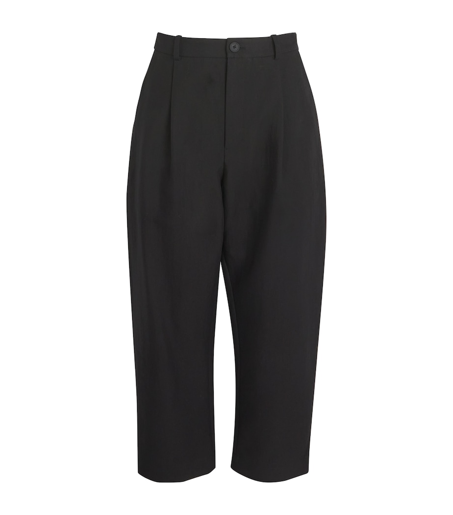 Cotton Pleated Trousers BLACK Image 1