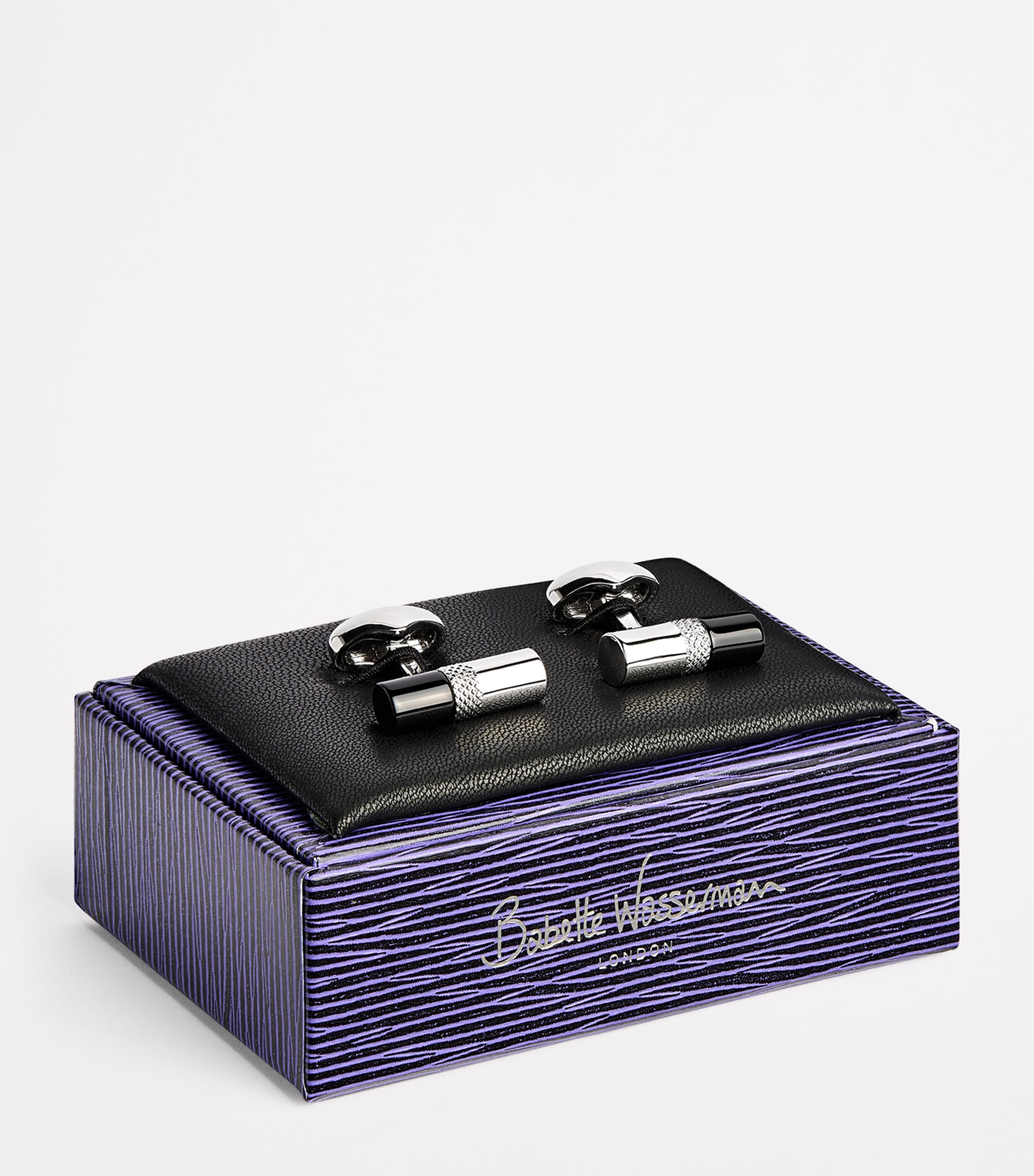 Babette Wasserman Rhodium-Plated Stone Bar Cufflinks Silver Image 3