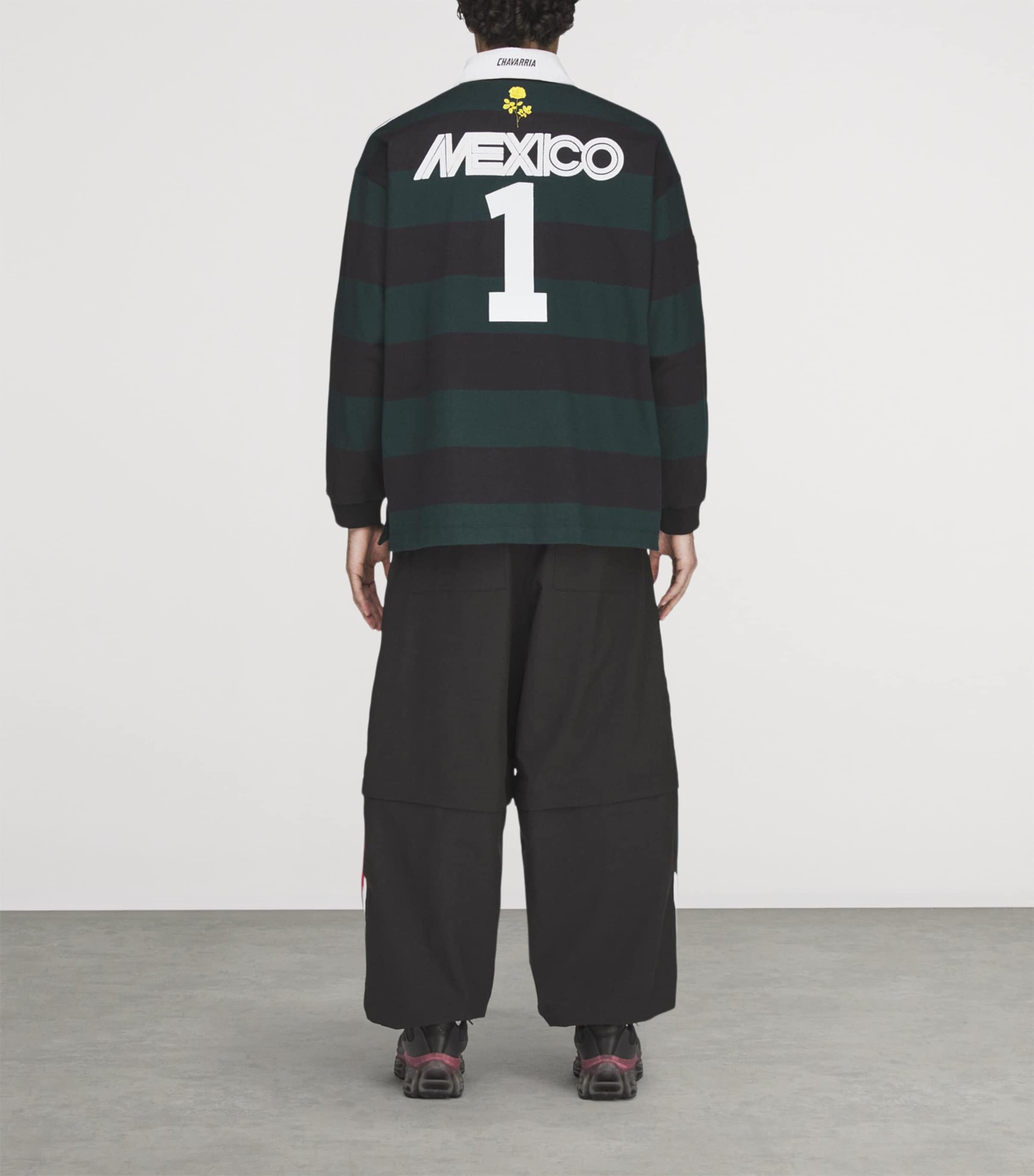 Willy Chavarria Mens x adidas Originals Mexico Rugby Shirt Black/aurora Ivy Image 4