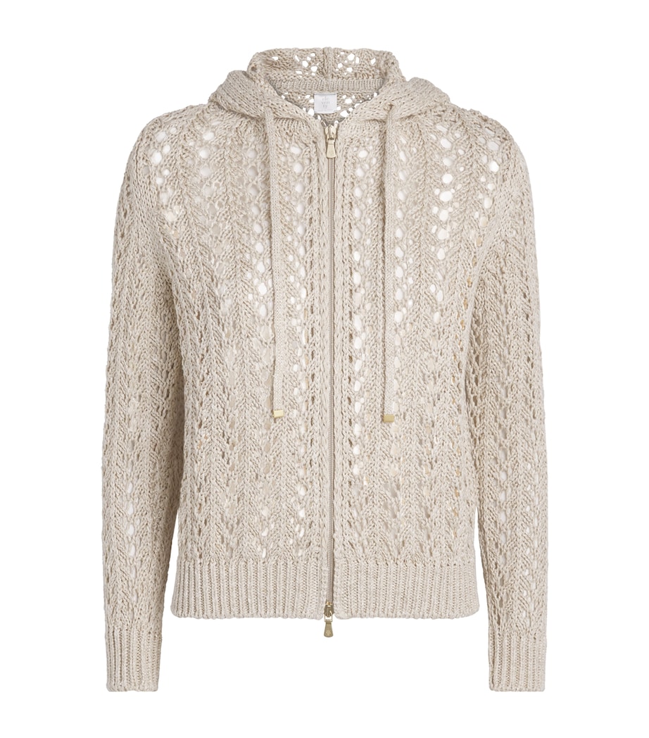 Eleventy Womens Cotton-Linen-Blend Knitted Cardigan Avorio Image 1