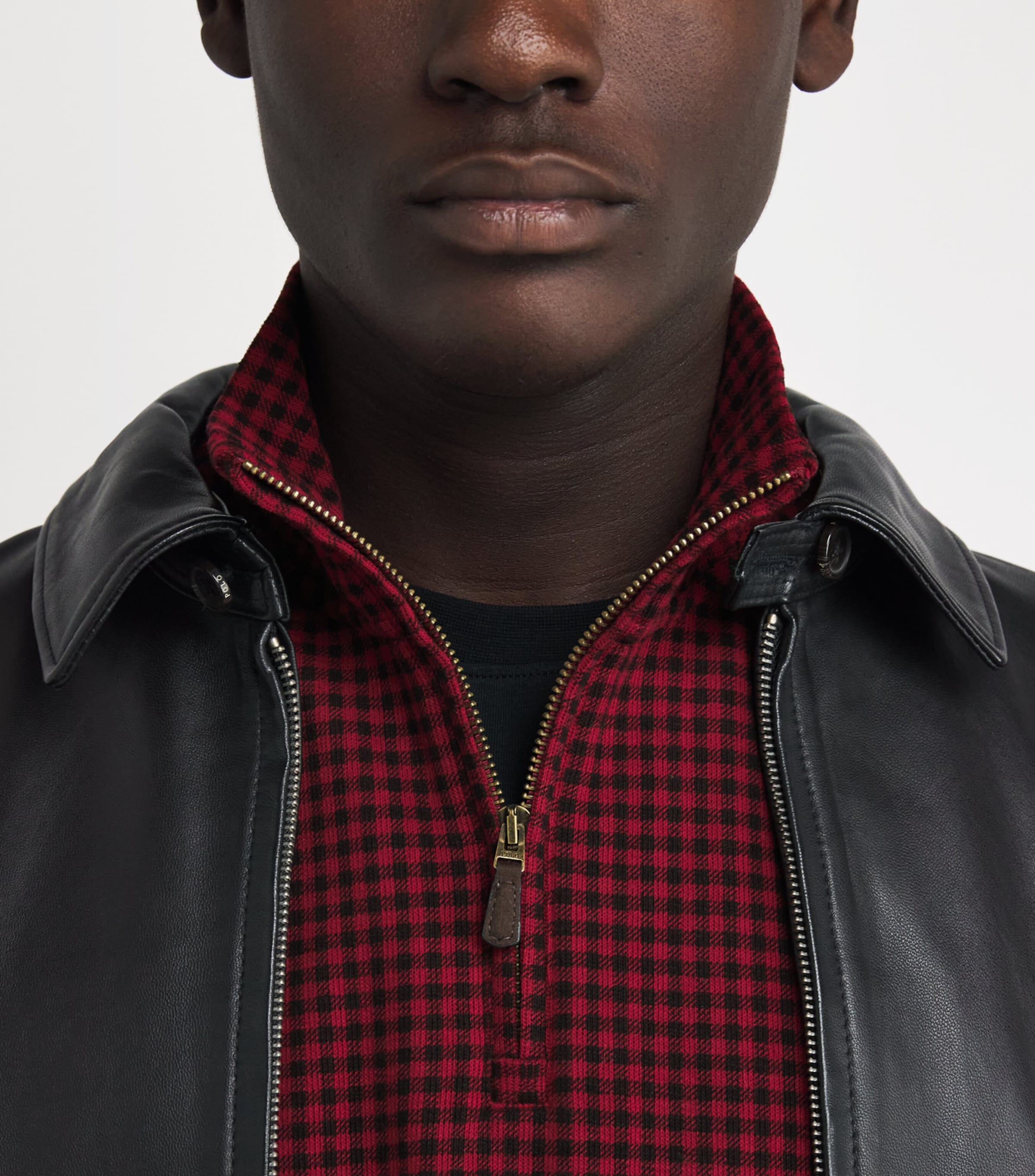 Cotton Check Quarter-Zip Sweatshirt RED Image 6