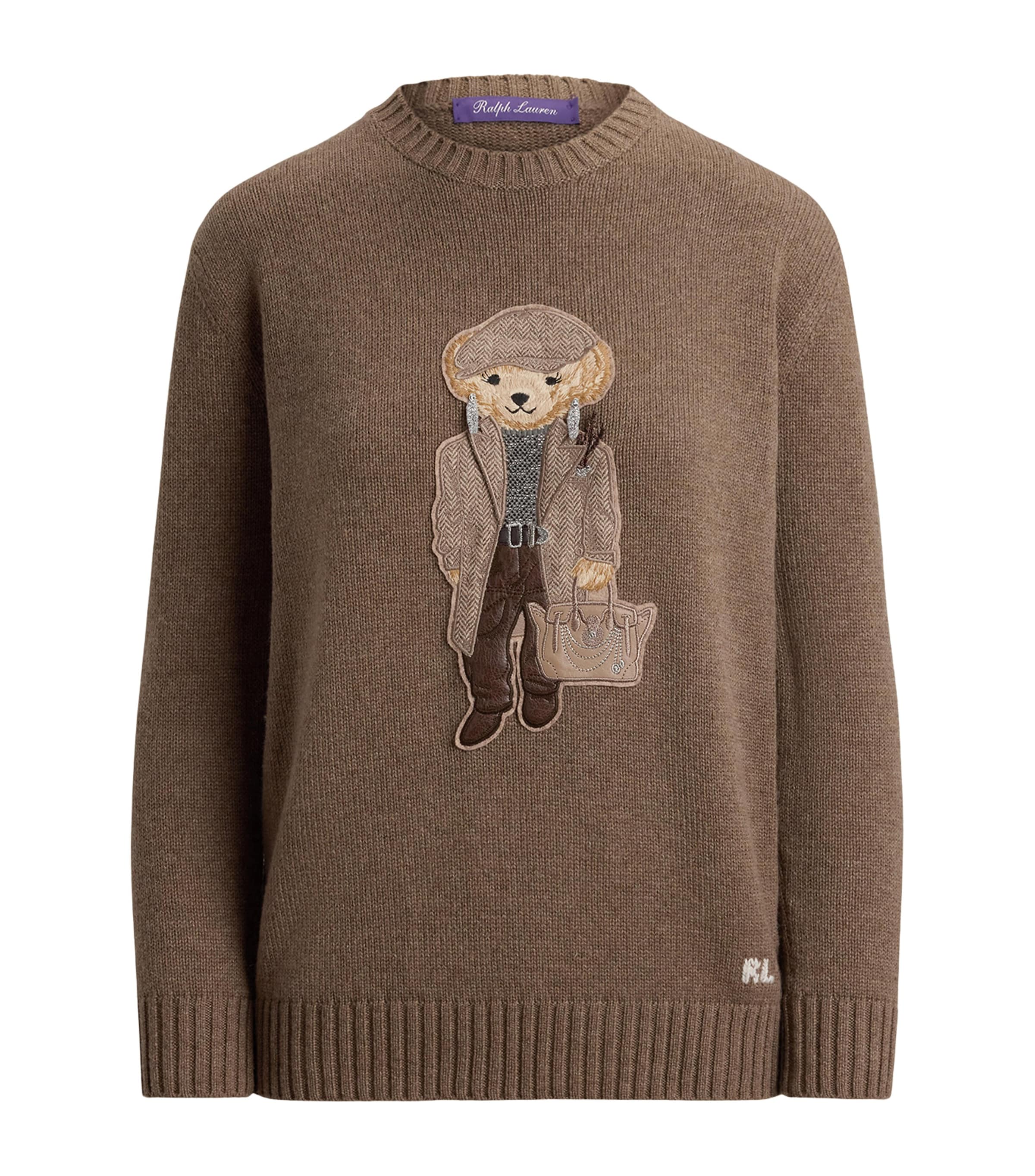 Ralph Lauren Collection Womens Cashmere Fall Polo Bear Sweater Taupe Melange Image 1