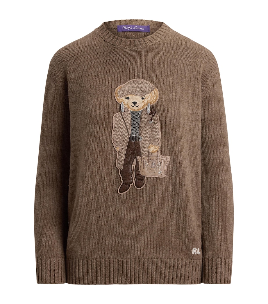 Ralph Lauren Collection Womens Cashmere Fall Polo Bear Sweater Taupe Melange Image 1