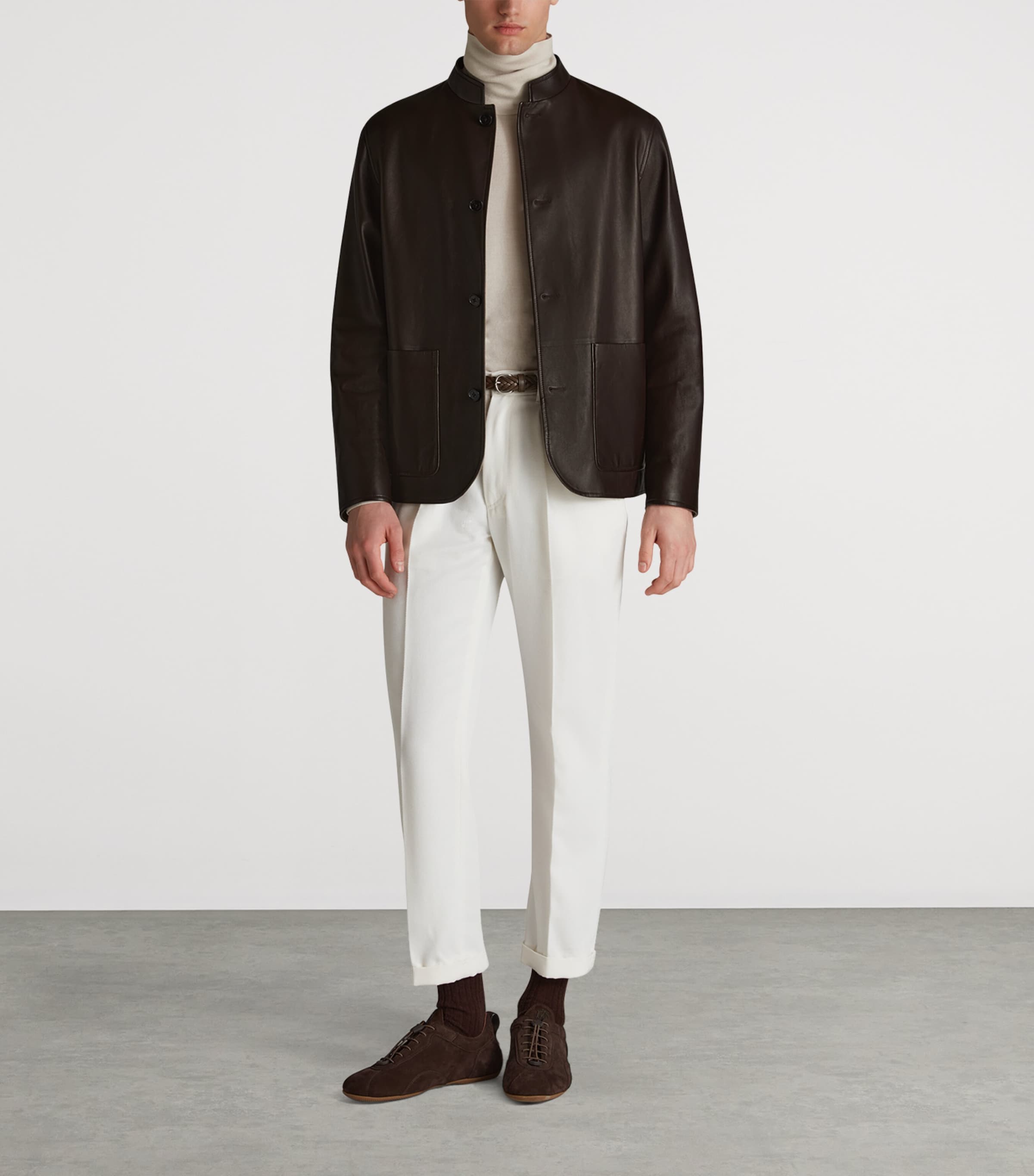 Leather Driving Jacket 287CHOCOLATE BROWN Image 2