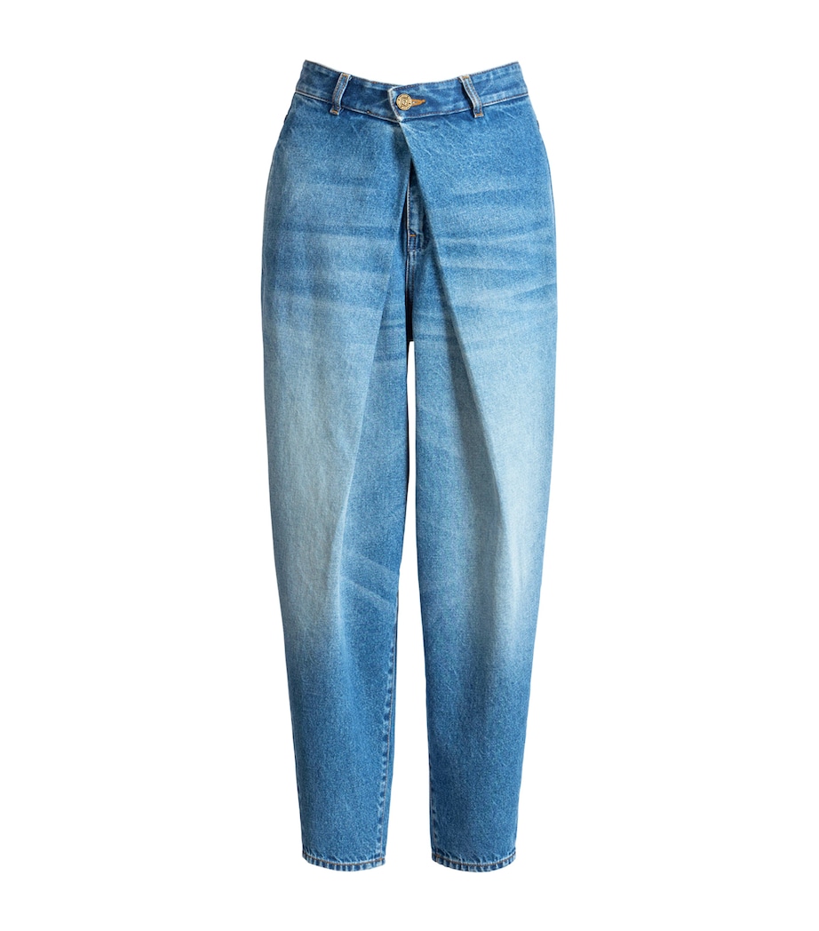 Balmain Womens Layered Mid-Rise Barrel Jeans Bleu Jean Image 1