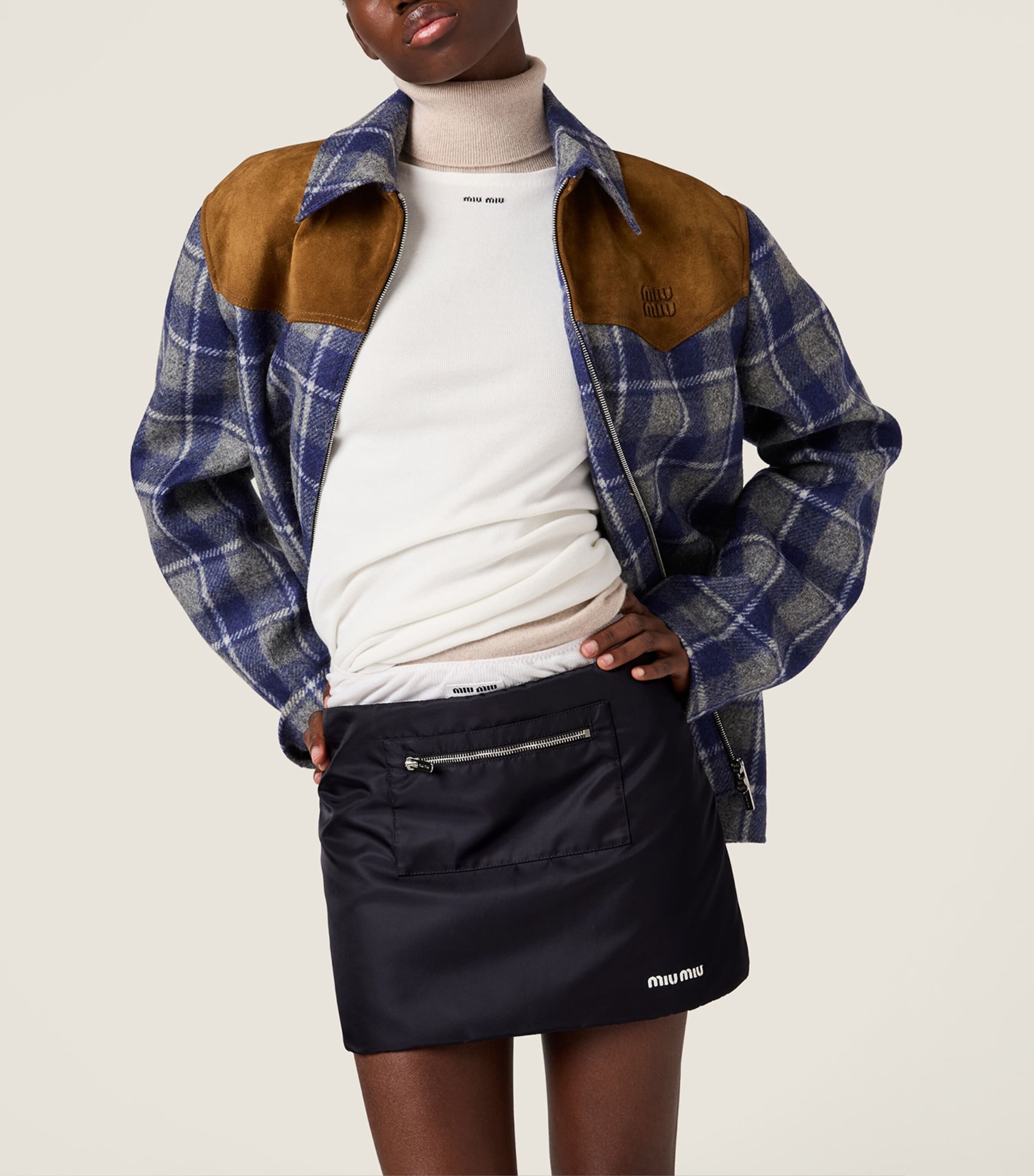Miu Miu Womens Technical Gazar Mini Skirt Image 4