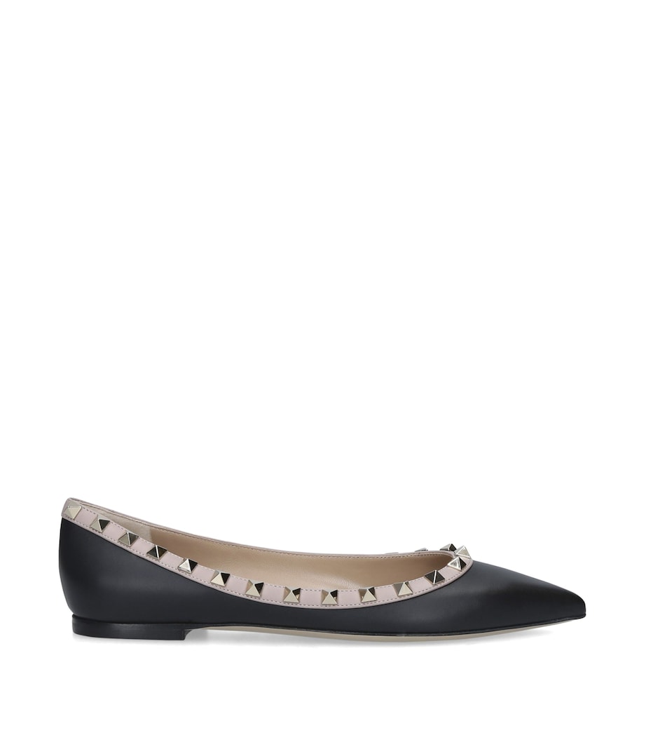 Valentino Garavani Valentino Garavani Leather Rockstud Flats Black Image 3