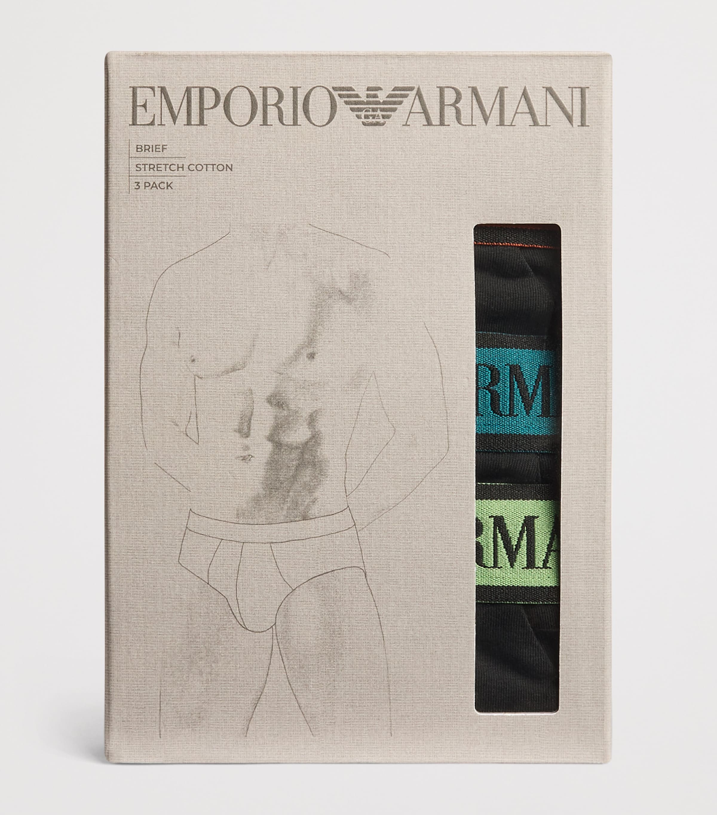 Emporio Armani Mens Stretch-Cotton Logo Briefs (Pack of 3) Black/bla Image 4