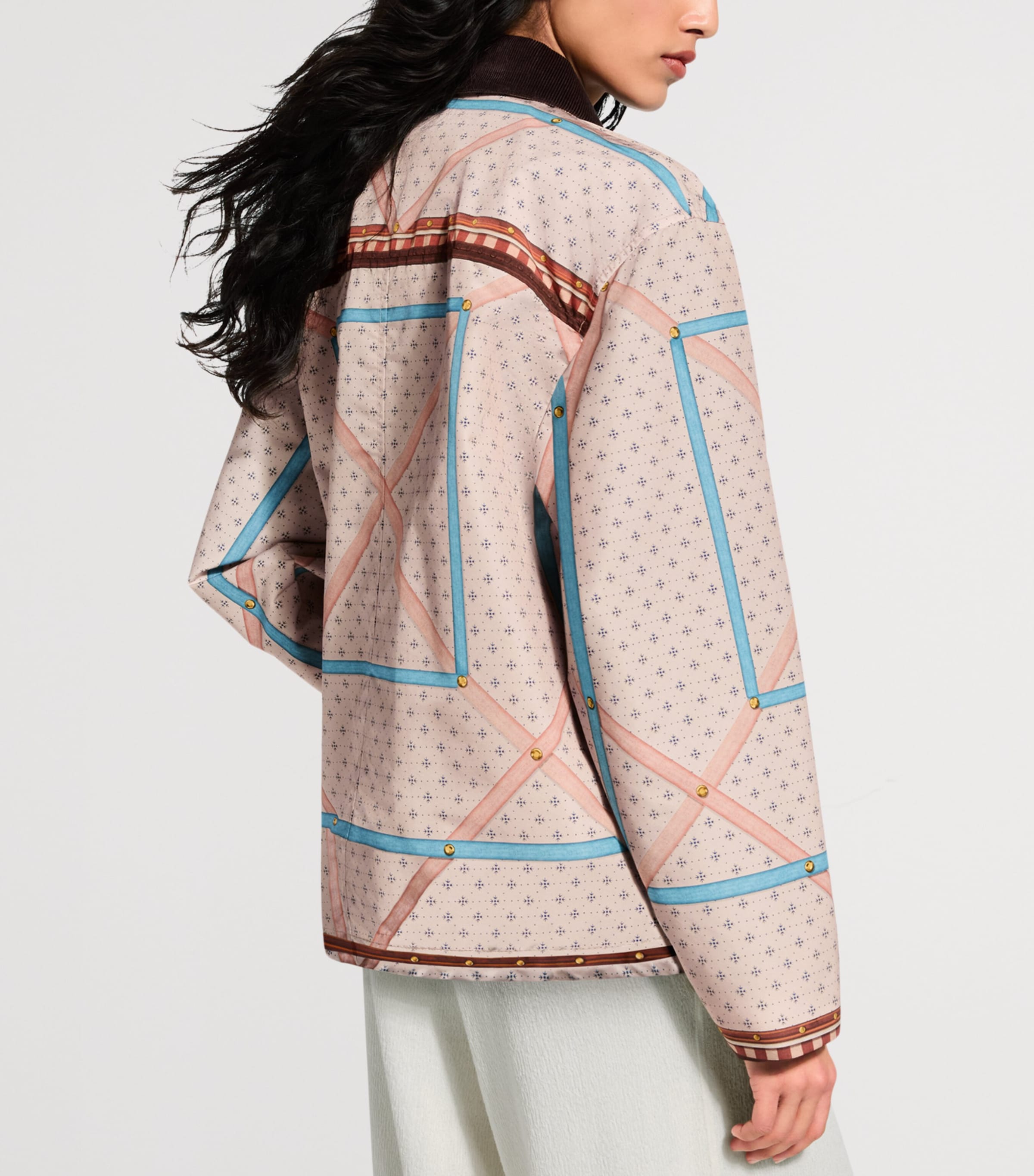LOUIS VUITTON Womens Corduroy-Trim Trunk Print Jacket Beige Image 4