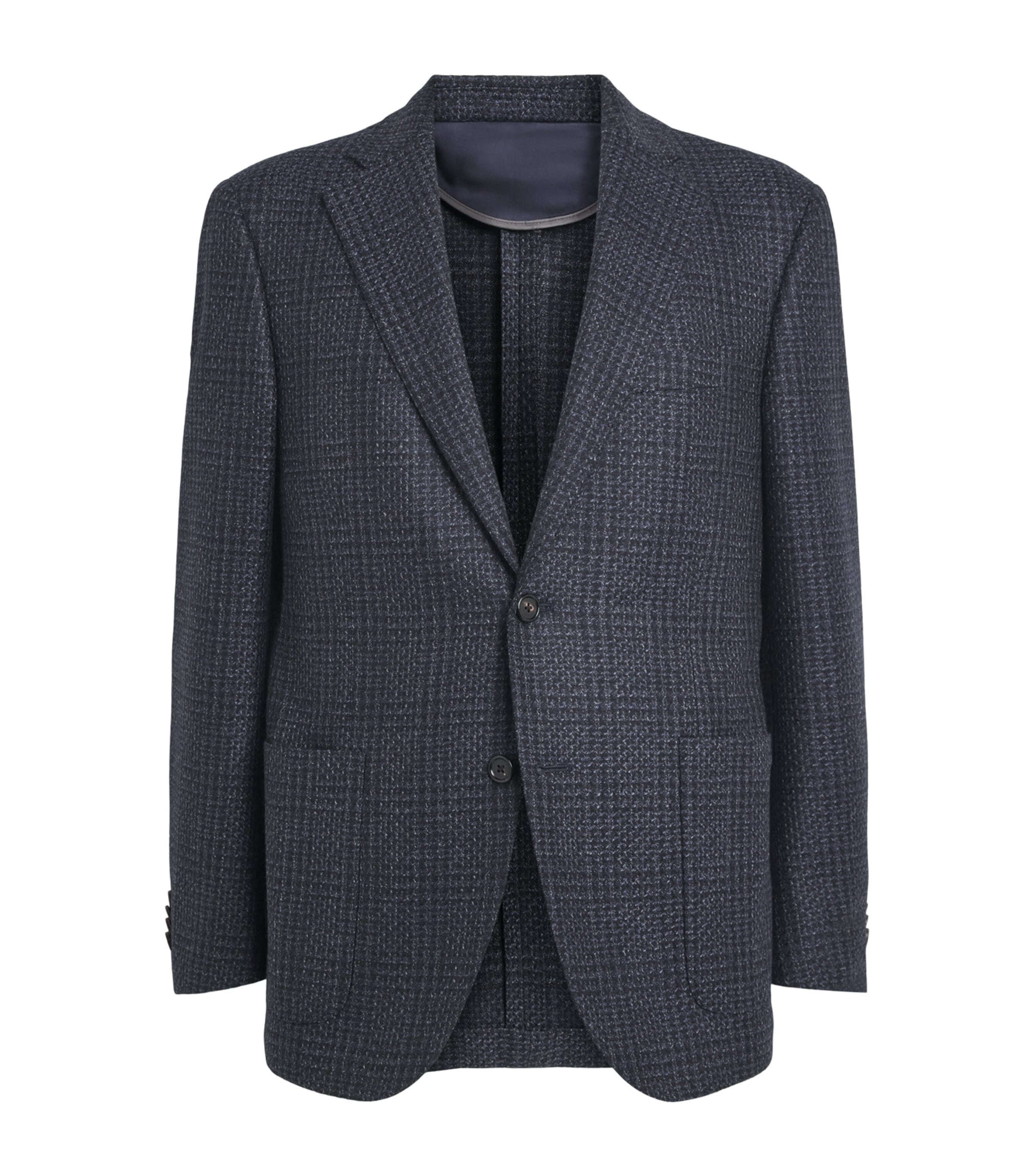 Corneliani Mens Wool Mouliné Check Blazer Navy Blue Image 1