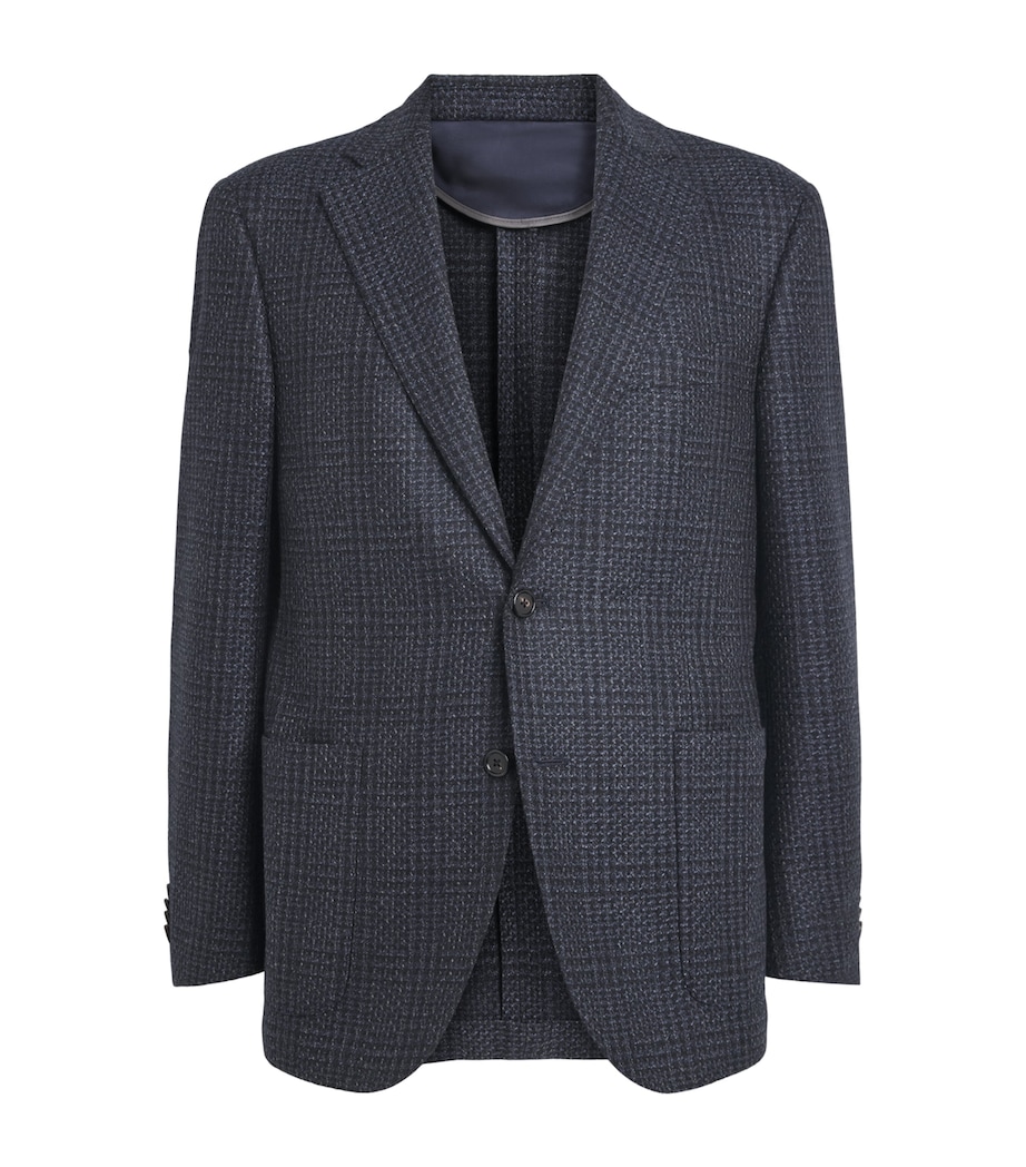 Corneliani Mens Wool Mouliné Check Blazer Navy Blue Image 1