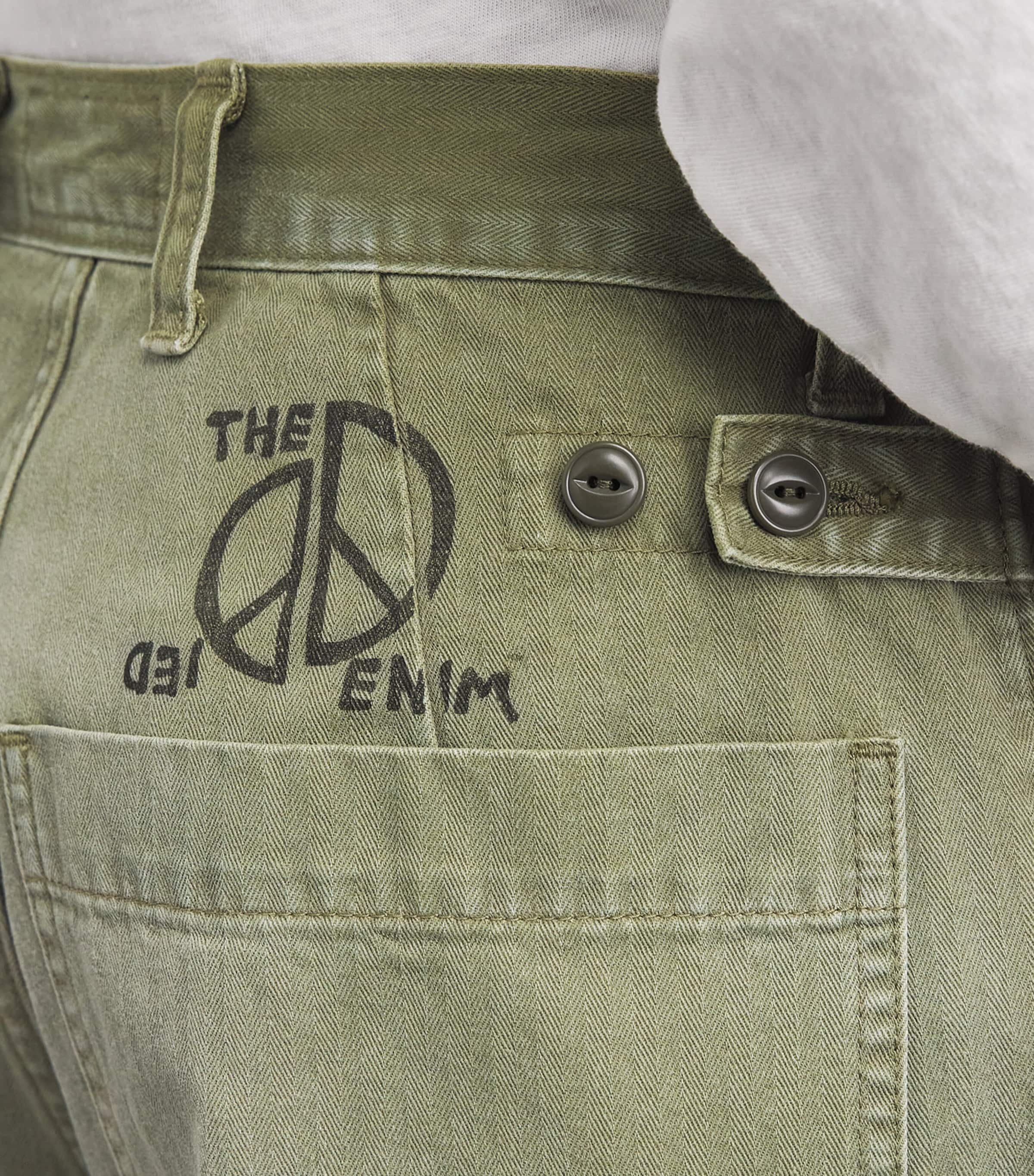Kapital Mens Fatigue Herringbone Baggie Jeans Khaki Image 3