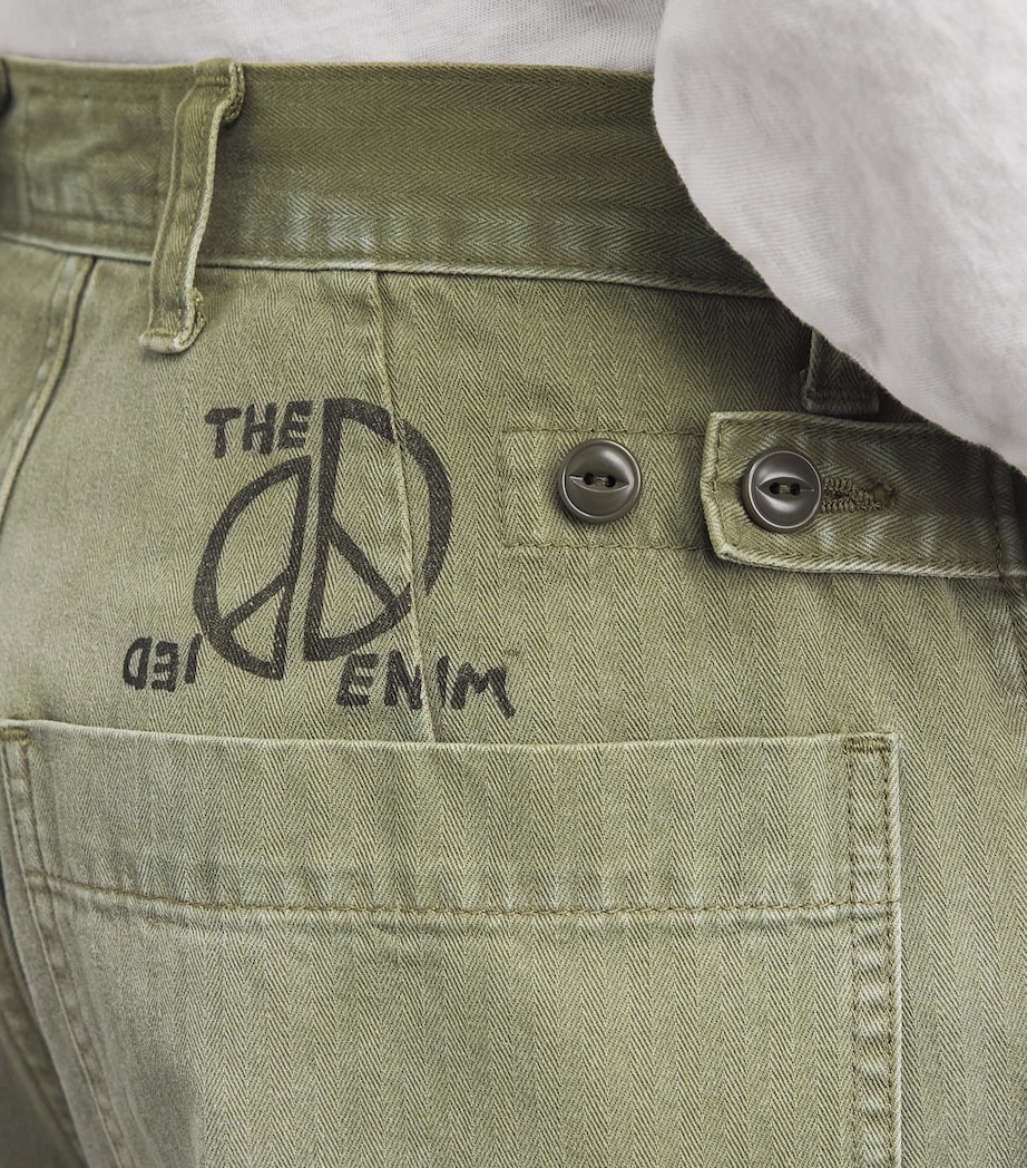 Kapital Mens Fatigue Herringbone Baggie Jeans Khaki Image 3