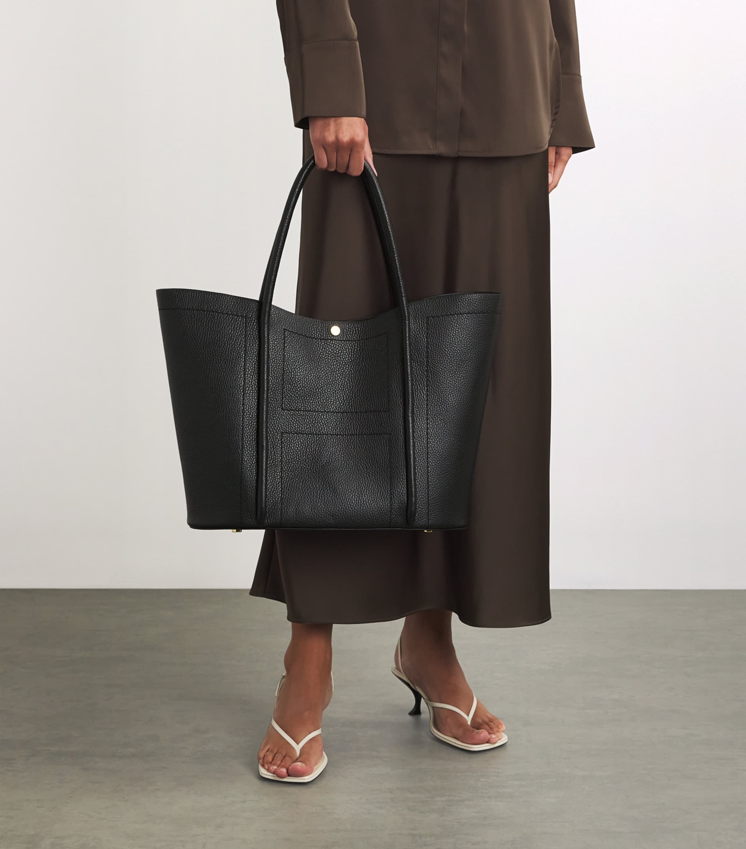 Large Leather Rope Tote Bag BLACK Image 2