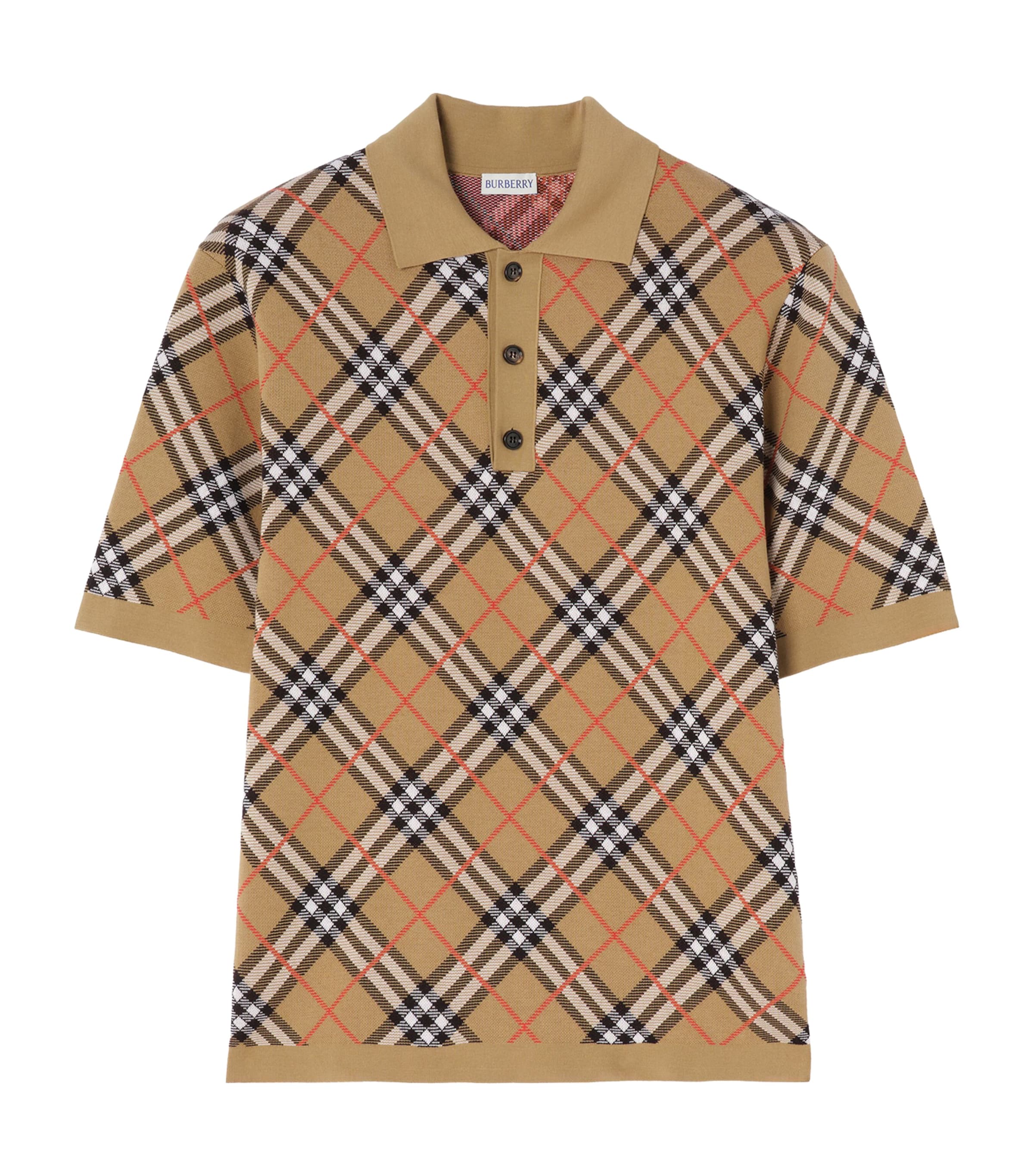 Burberry Mens Check Polo Shirt Sand Ip Check Image 1