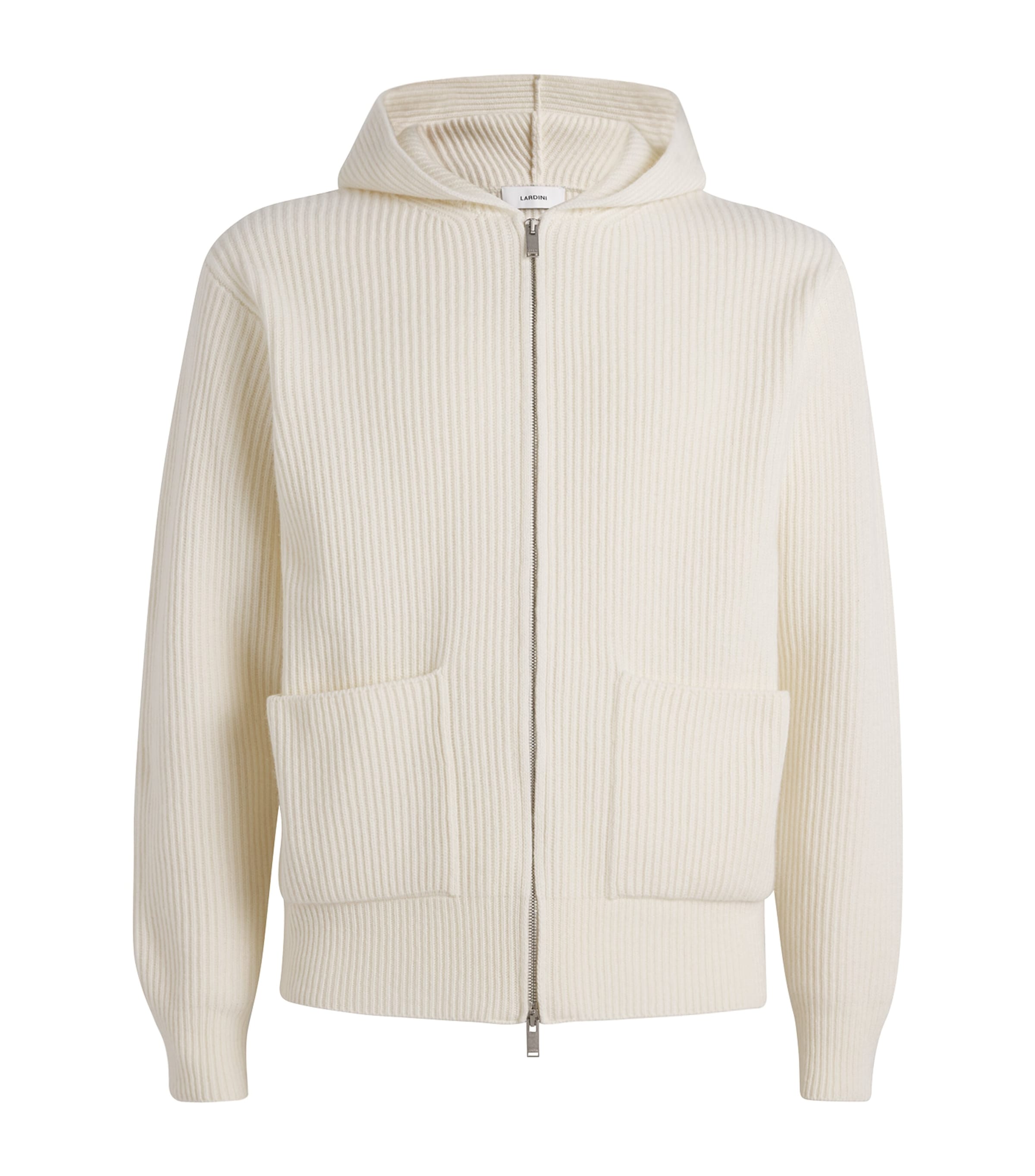 Lardini Crewneck Sweater With Front Pockets And Hood In Metallic