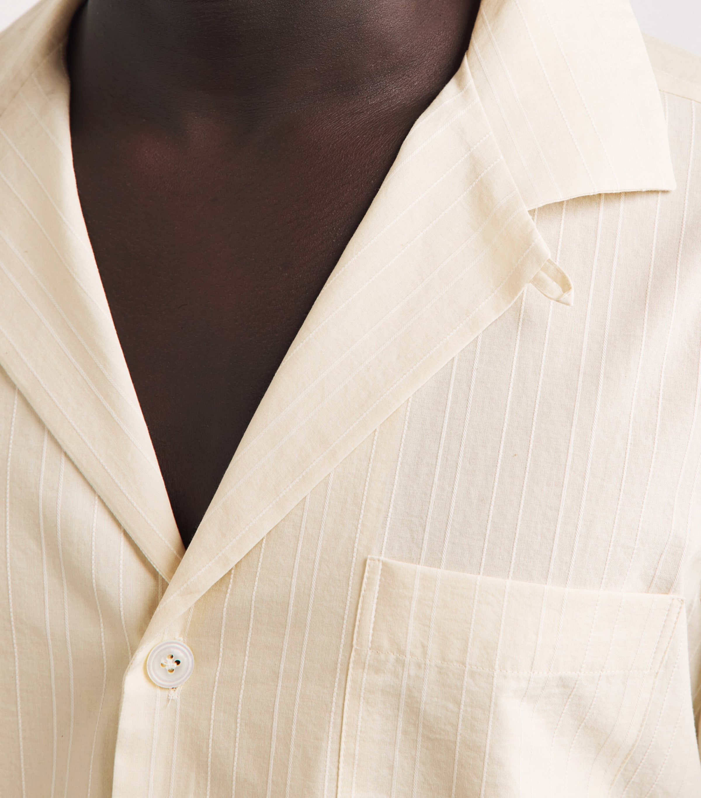 Lardini Mens Cotton Stripe Short-Sleeve Shirt Cream Image 3