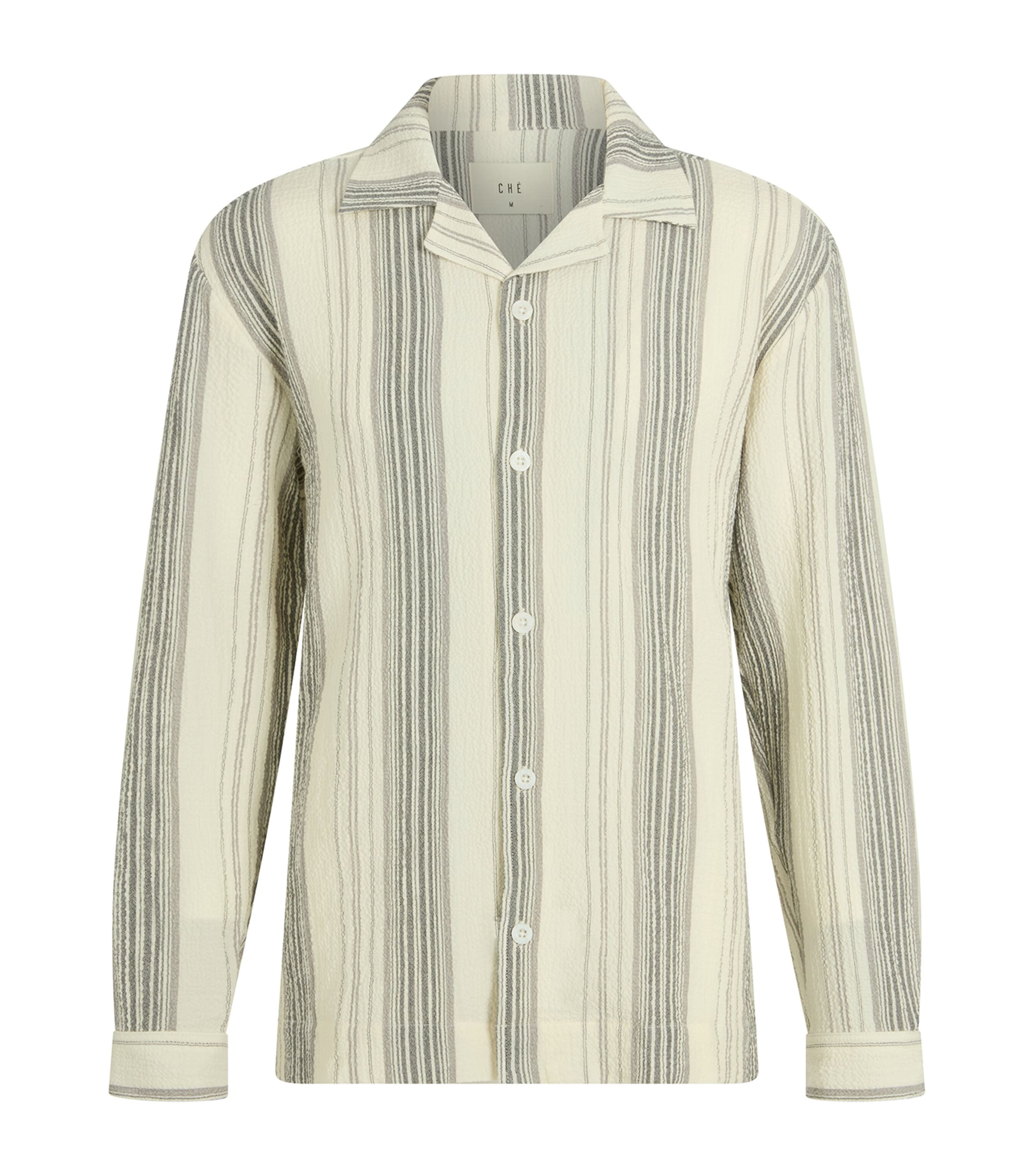 Che Mens Ivory Woolby Striped Crinkled Cotton-blend Shirt Xl In Neutral