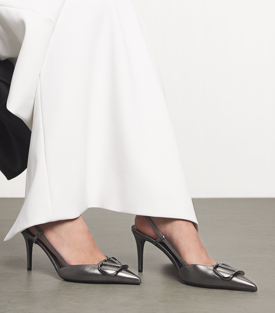Leather VLogo Slingback Pumps 80 GUNMETAL Image 2