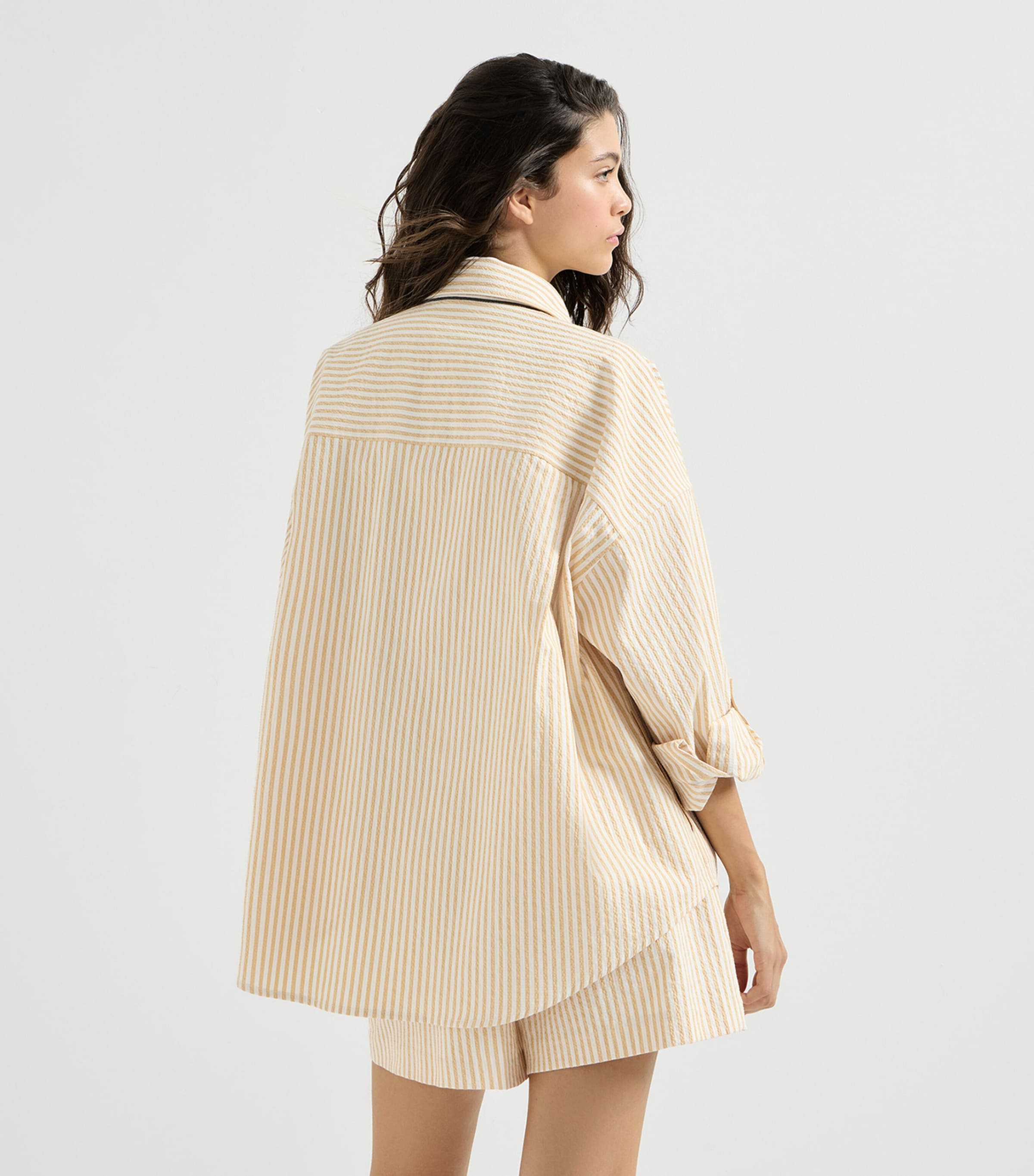 Brunello Cucinelli Womens Techno-Cotton Seersucker Stripe Shirt Image 5