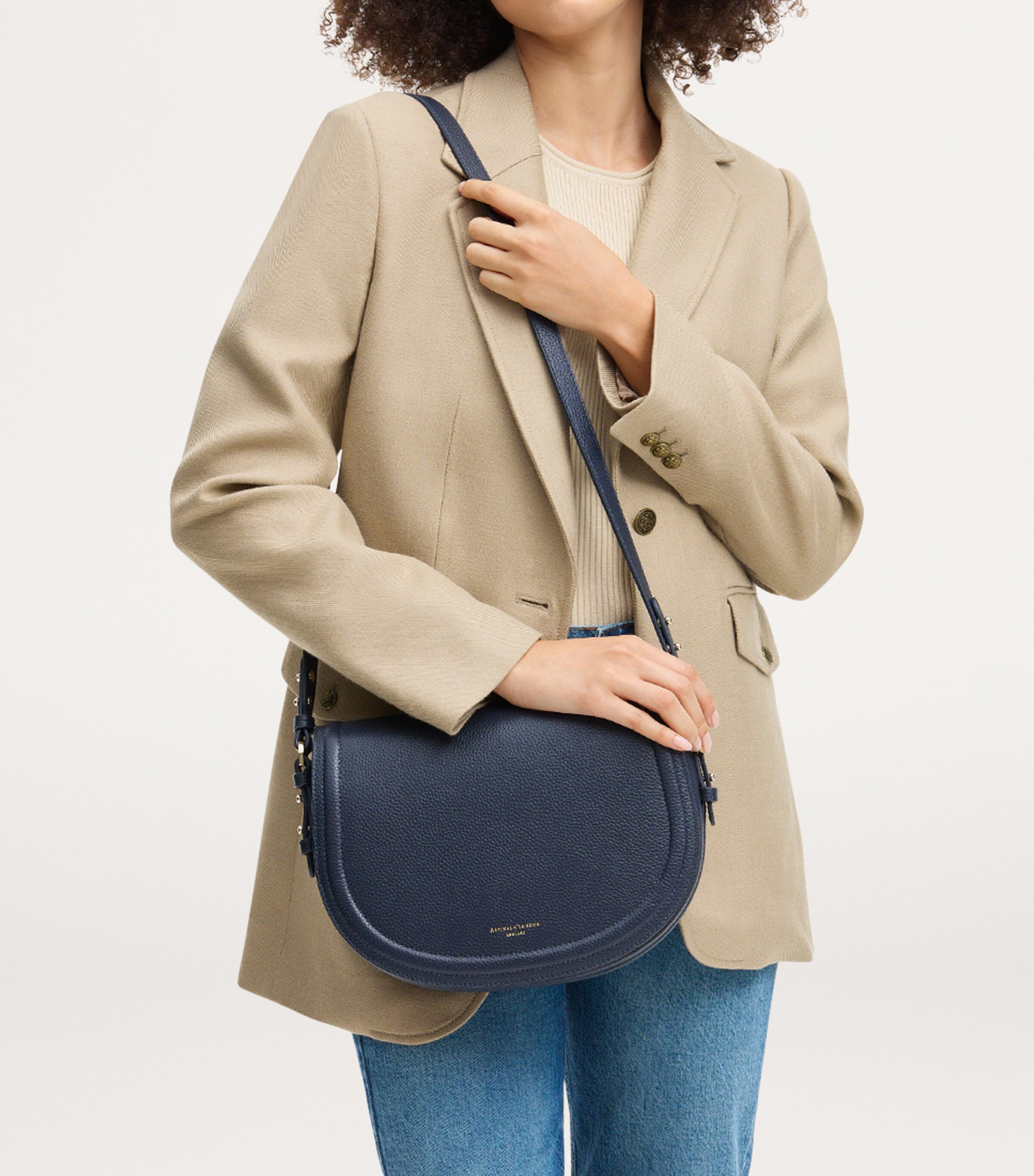Aspinal Of London Leather Stella Cross-Body Satchel Navy Image 2