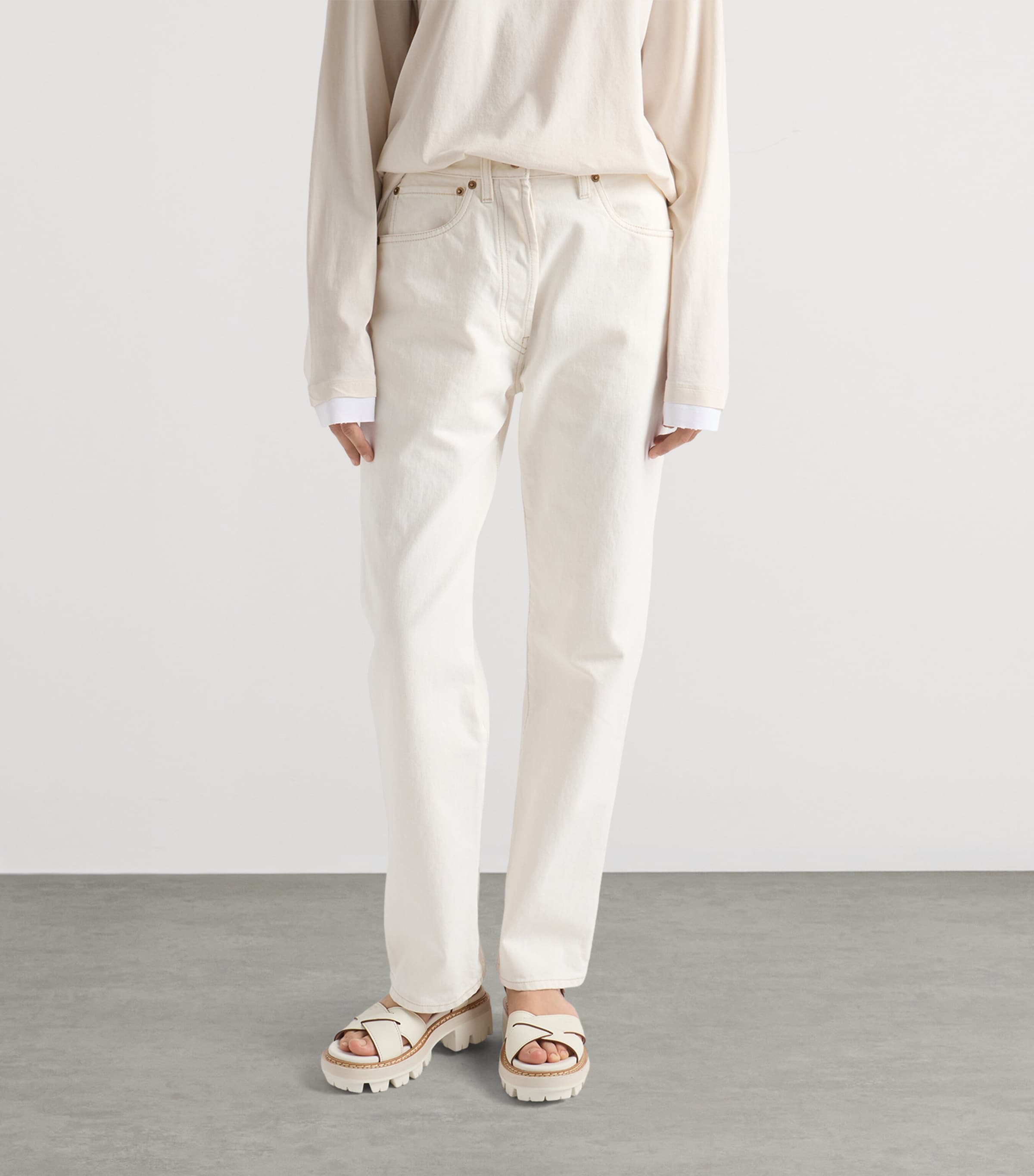 Prada Womens Old Denim Straight Jeans White Image 3