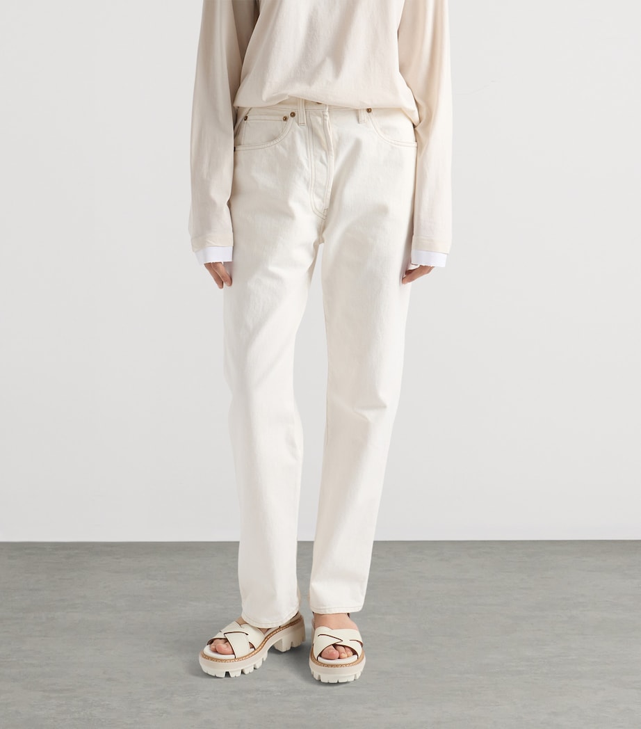 Prada Womens Old Denim Straight Jeans White Image 3