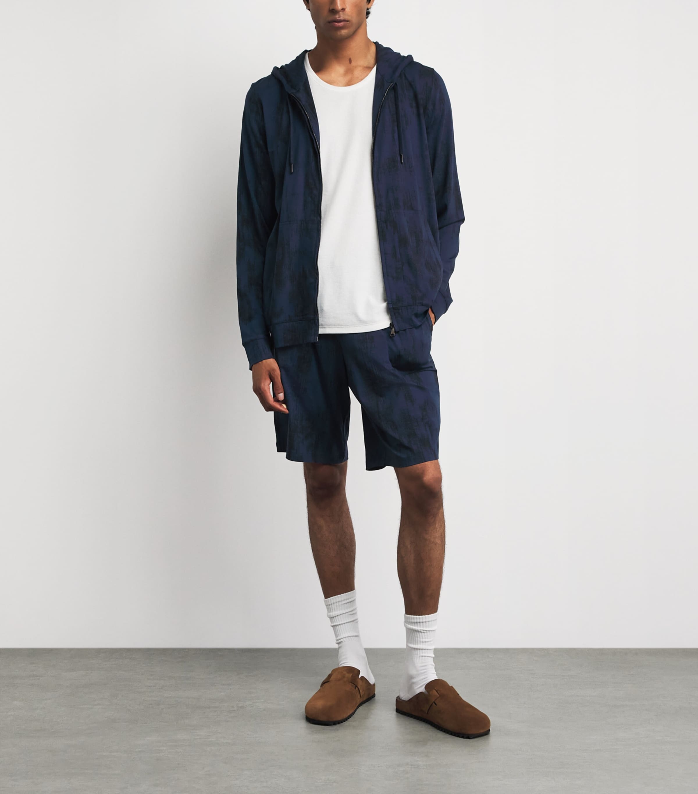 Derek Rose Mens Micro Modal Zip-Up Hoodie Nav Image 2