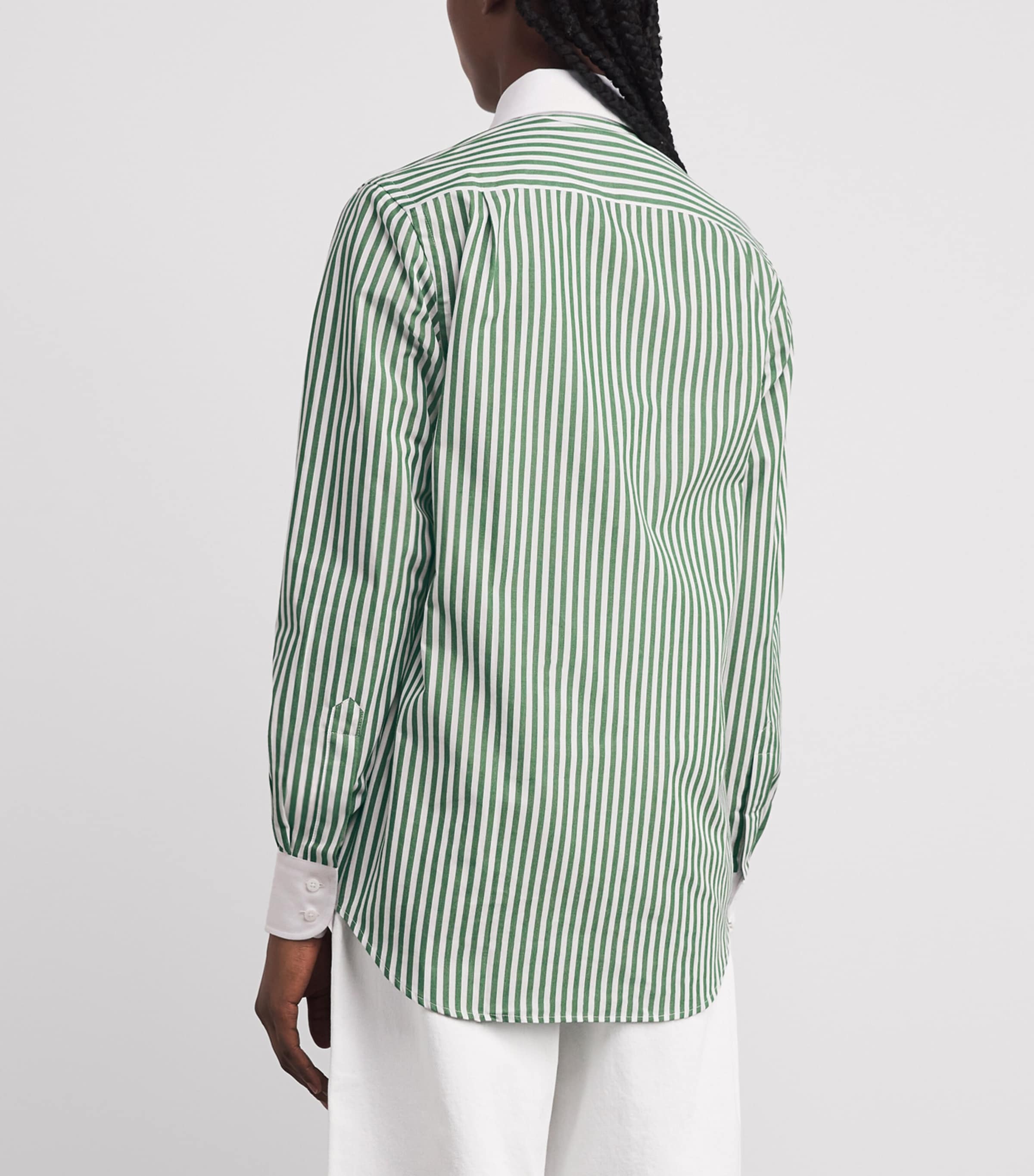 Cotton Poplin Boyfriend Shirt FOREST GREEN STRIPE Image 4