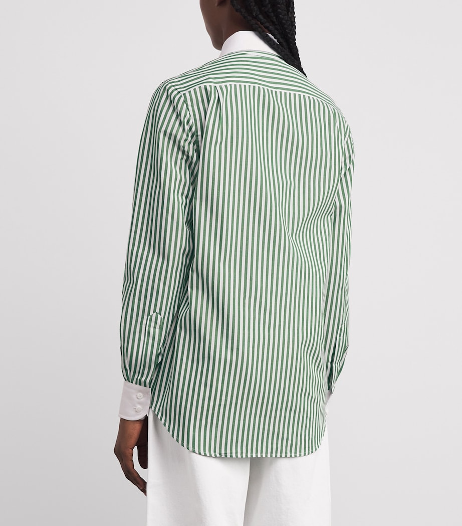 Cotton Poplin Boyfriend Shirt FOREST GREEN STRIPE Image 4