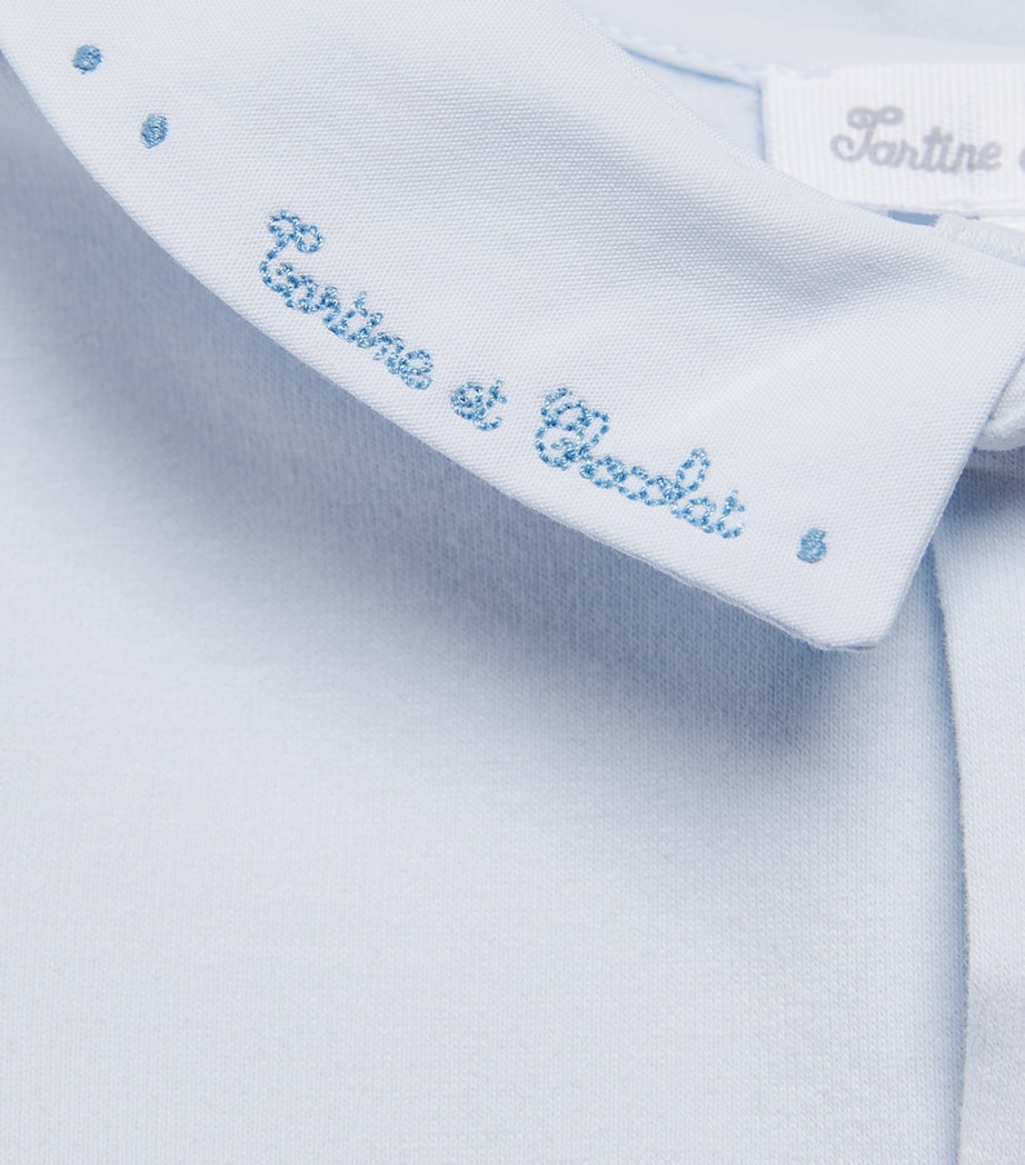 Tartine et Chocolat Stretch-Cotton Embroidered Bodysuit (0-24 Months) Bleu Ciel Image 3