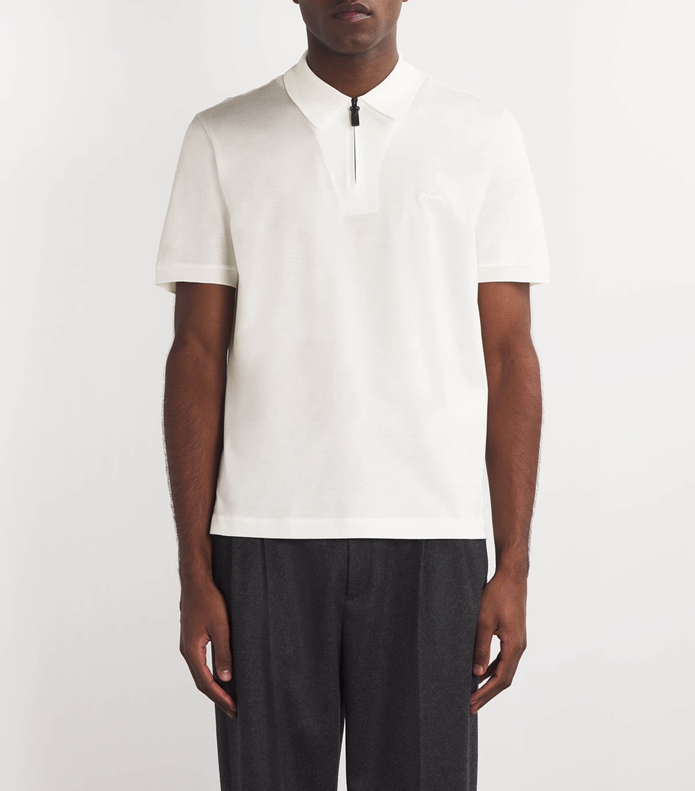 Brioni Cotton Zip-Up Polo Shirt | Harrods UK