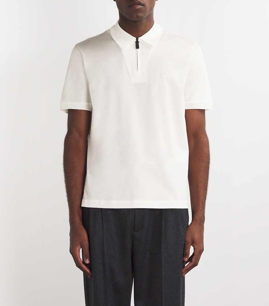 Cotton Zip-Up Polo Shirt Image 3