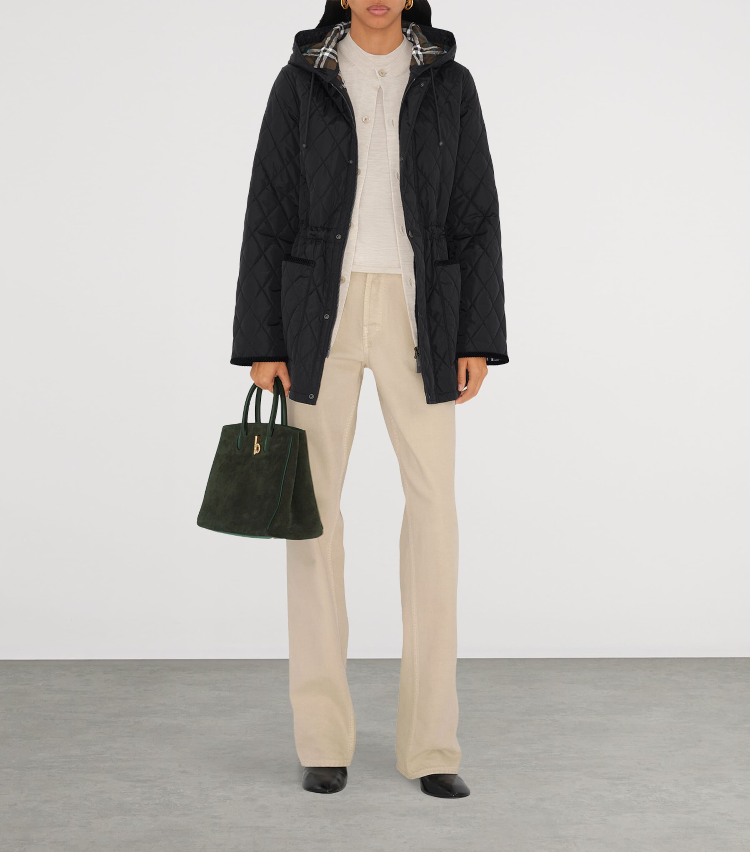 Quilted Corduroy-Trim Parka BLACK Image 2