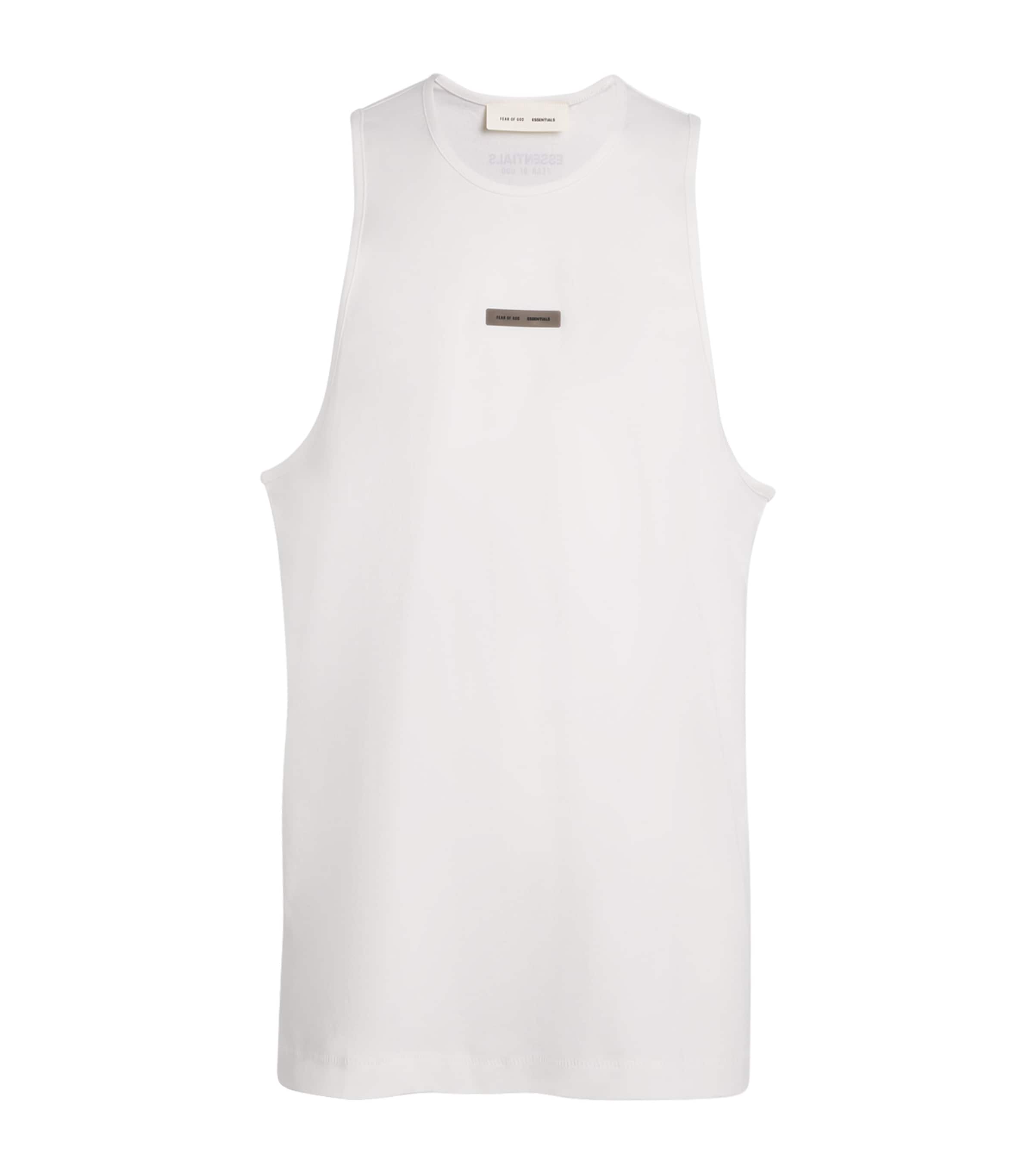 FEAR OF GOD ESSENTIALS Mens Cotton Oversized Logo Tank Top Bright White Image 1