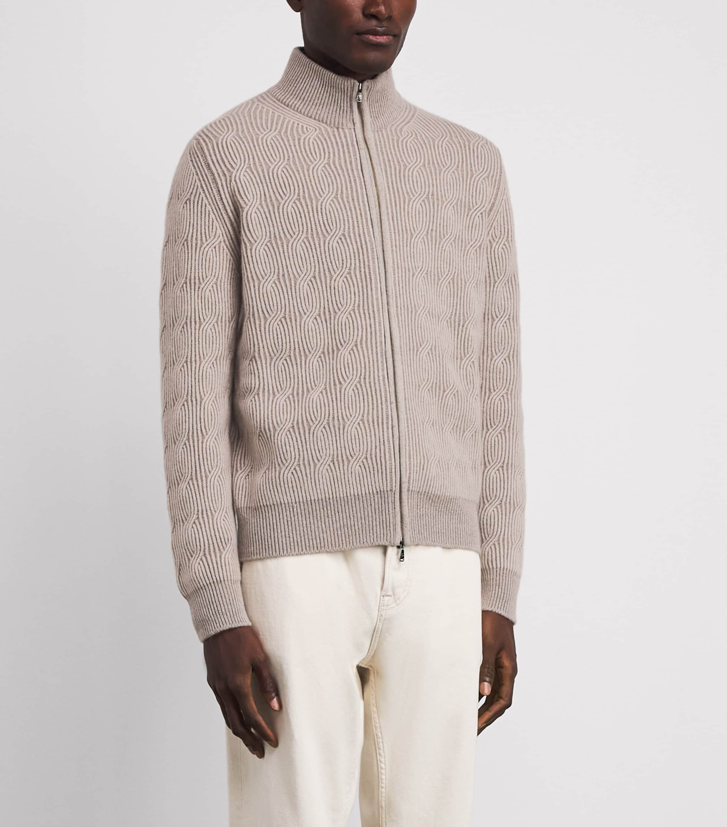 Fioroni Cashmere Mens Cashmere Cable-Knit Zip-Up Sweatshirt Sabbi Image 4