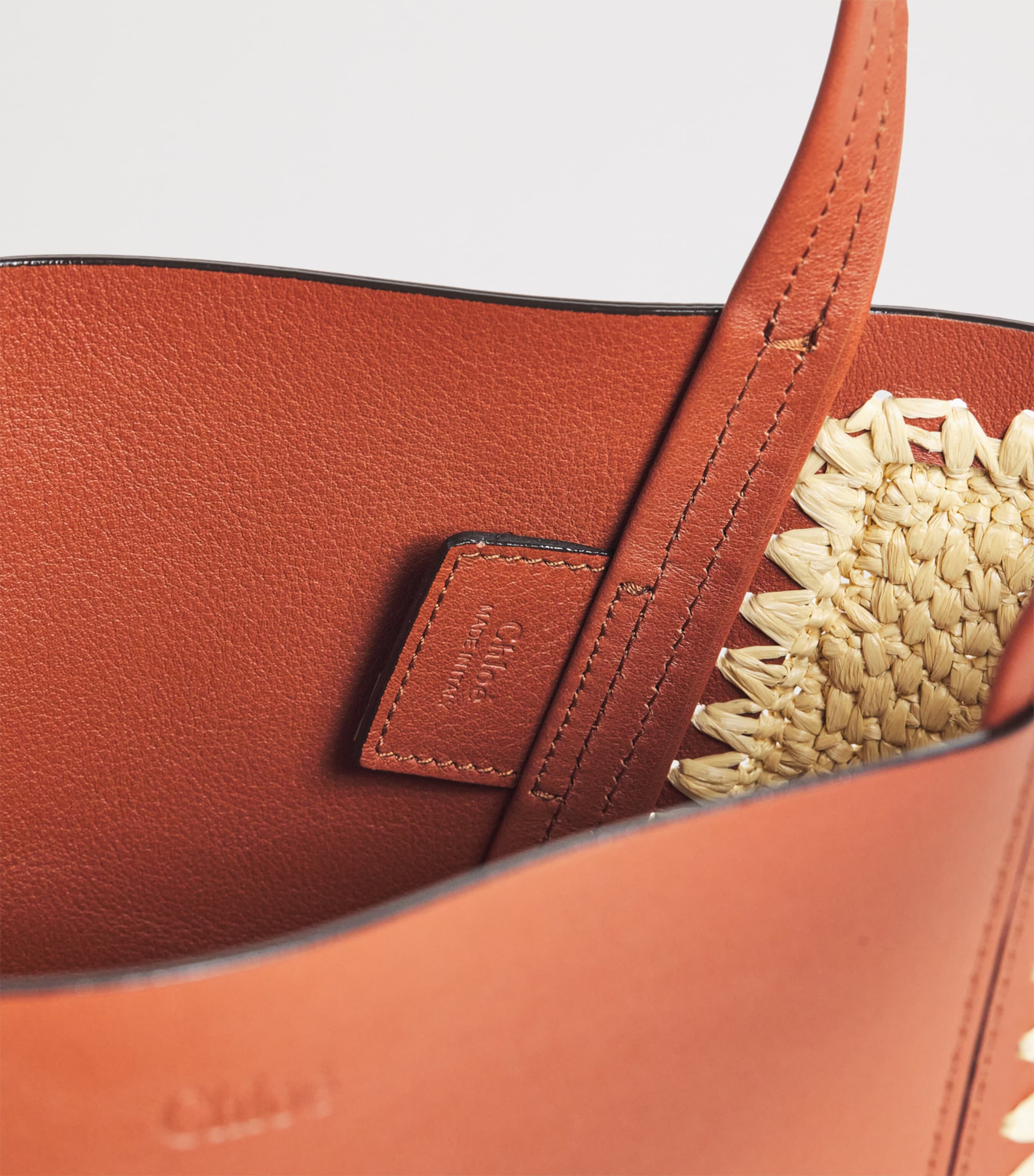 Chloé Medium Raffia-Effect and Leather Spin Tote Bag Clay Brown Image 5