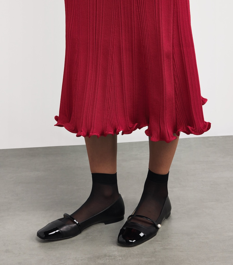 Knit Flared Midi Skirt RED Image 6