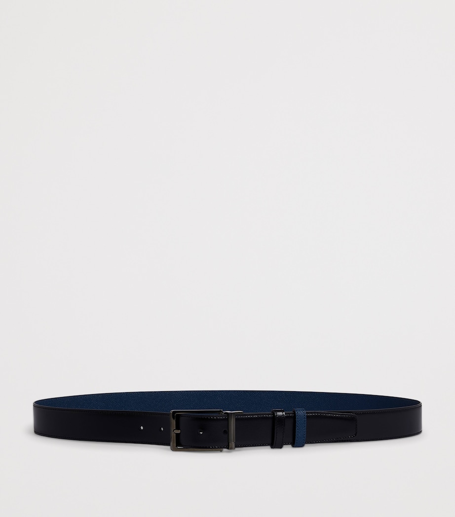 Leather Reversible Rounded Roller Buckle Belt 001BLACK Image 2