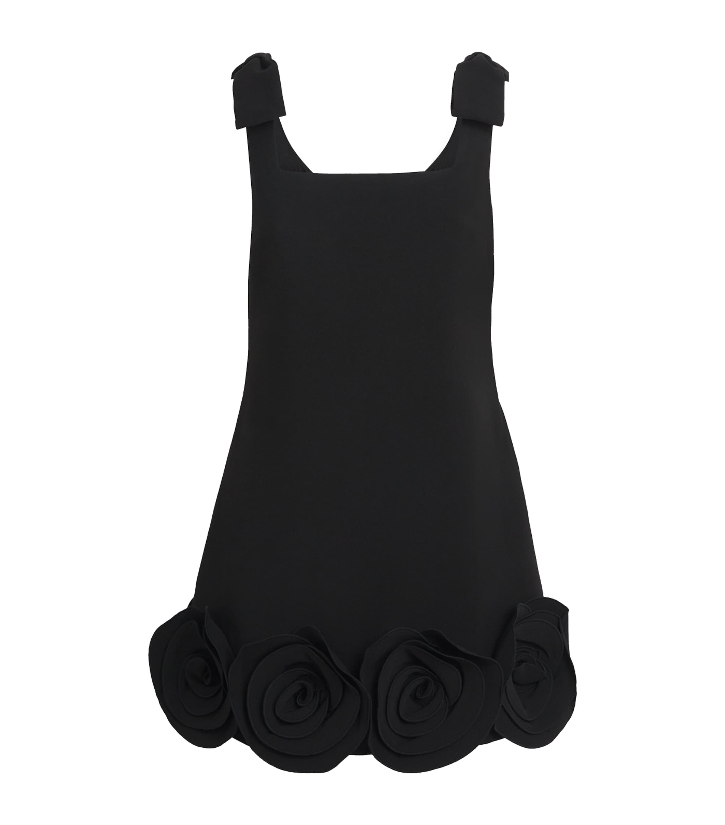 Self-portrait 3d Crepe Flower Mini Dress Black In Black