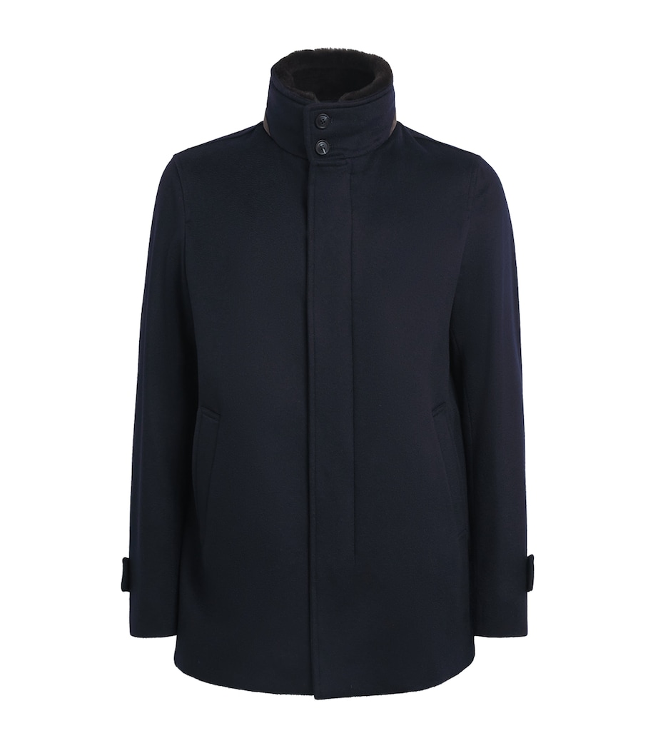 Herno Mens Cashmere Car Coat Blu Scuro Image 1