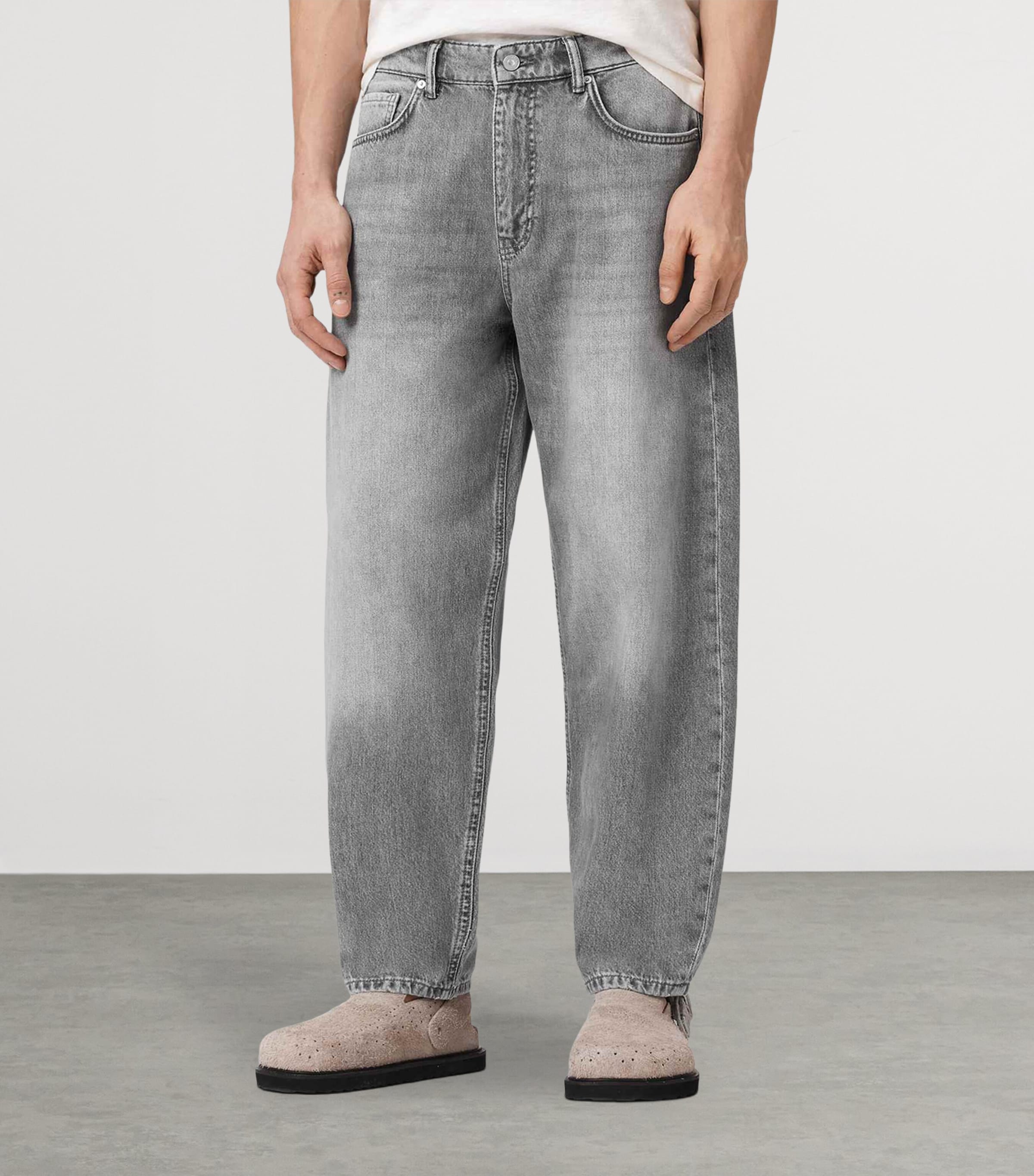 AllSaints Mens Curve Barrel-Leg Jeans Washed Grey Image 3