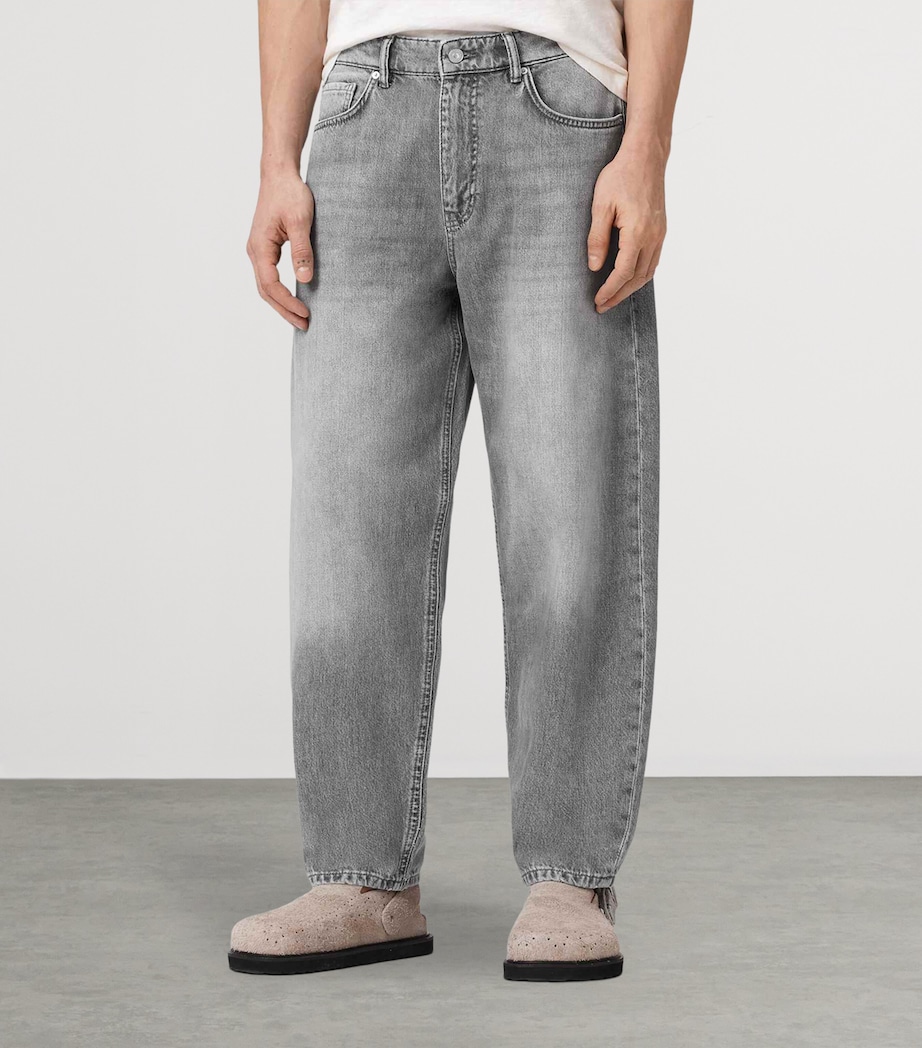 AllSaints Mens Curve Barrel-Leg Jeans Washed Grey Image 3
