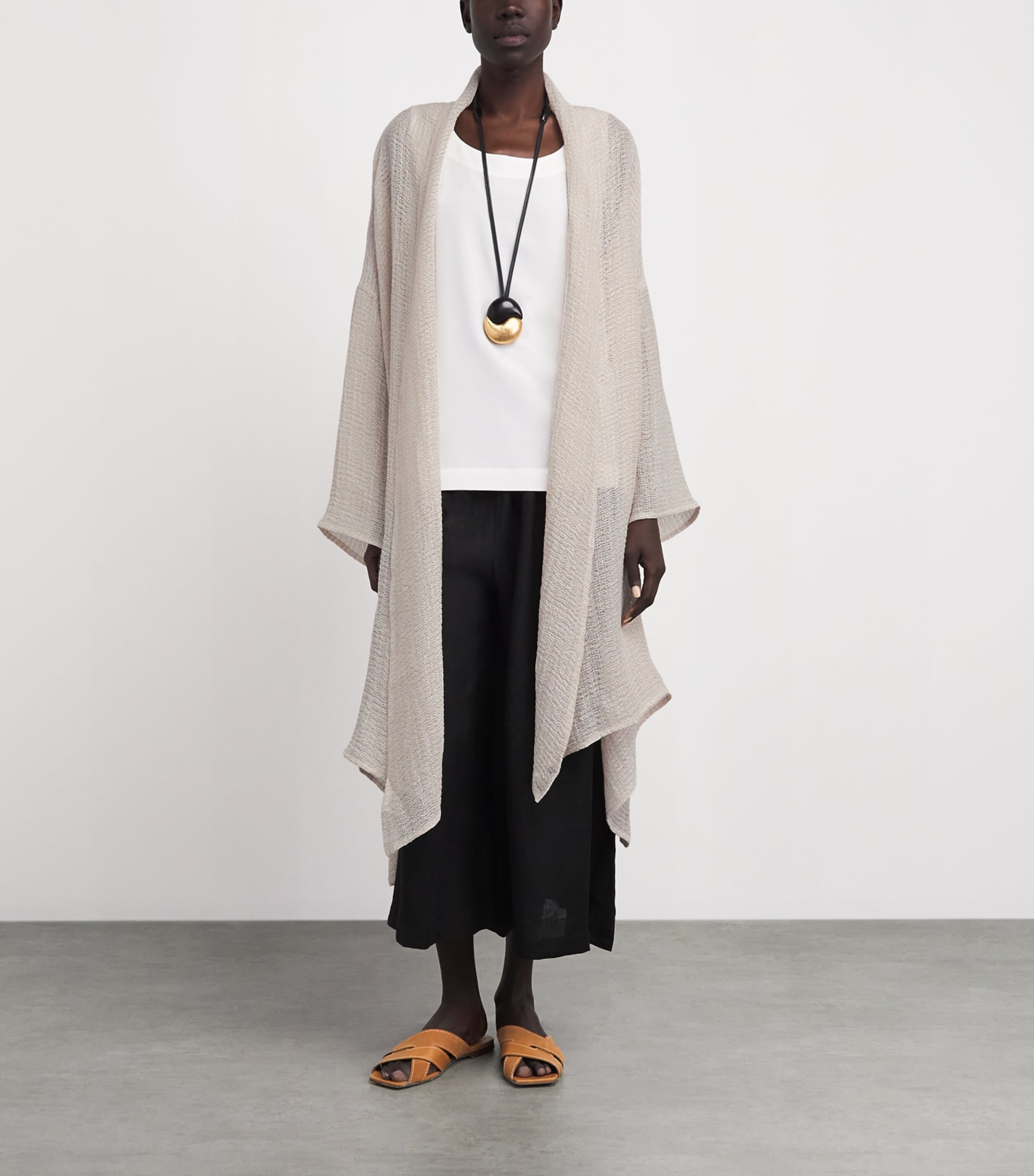 Eskandar Neutral Linen-Blend Longline Cardigan | Harrods UK