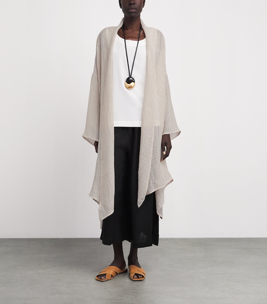 Eskandar Womens Linen-Blend Longline Cardigan Natural Image 2