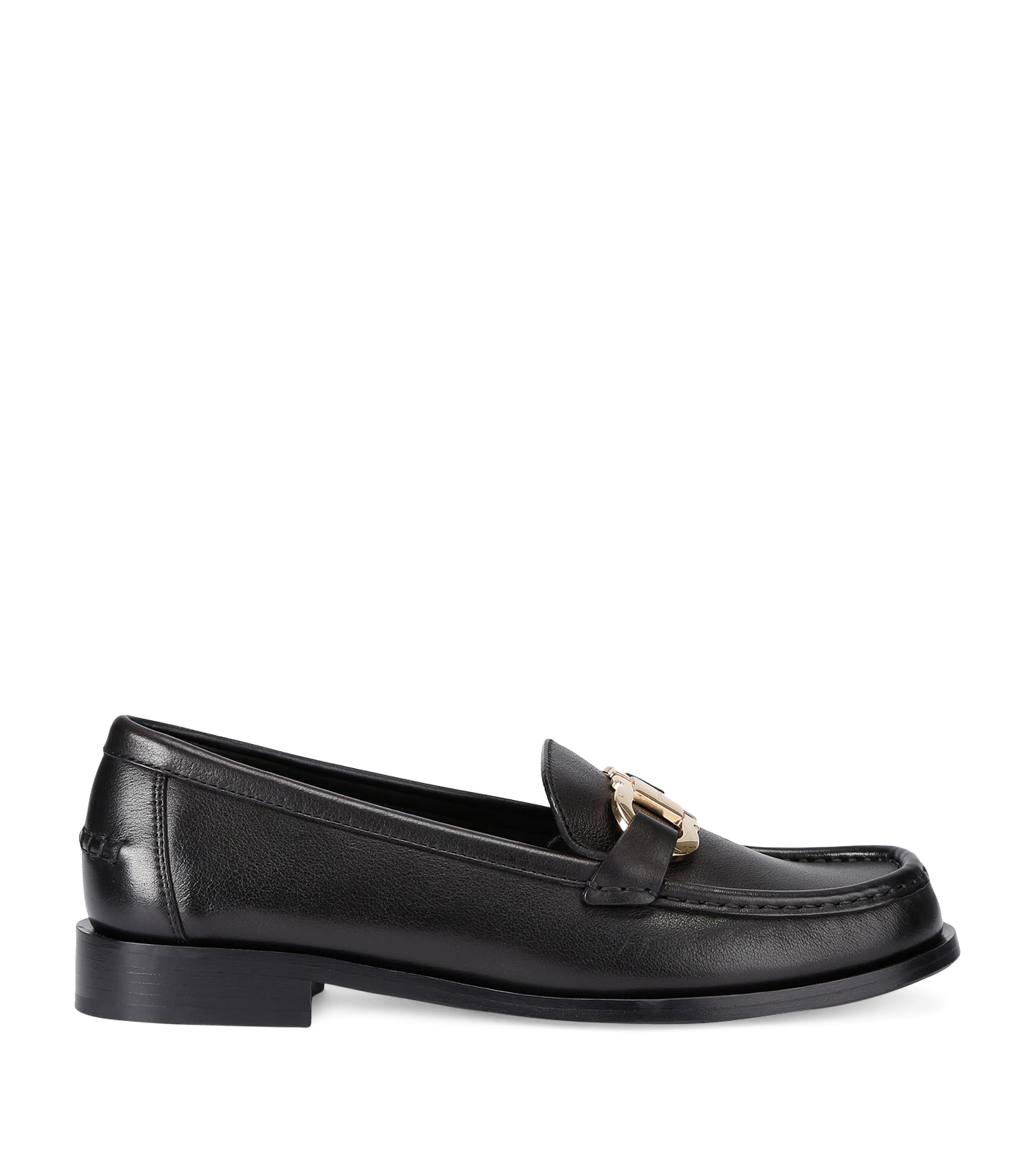 Ferragamo Leather Loafer With Iconic Gancini Detail In Black