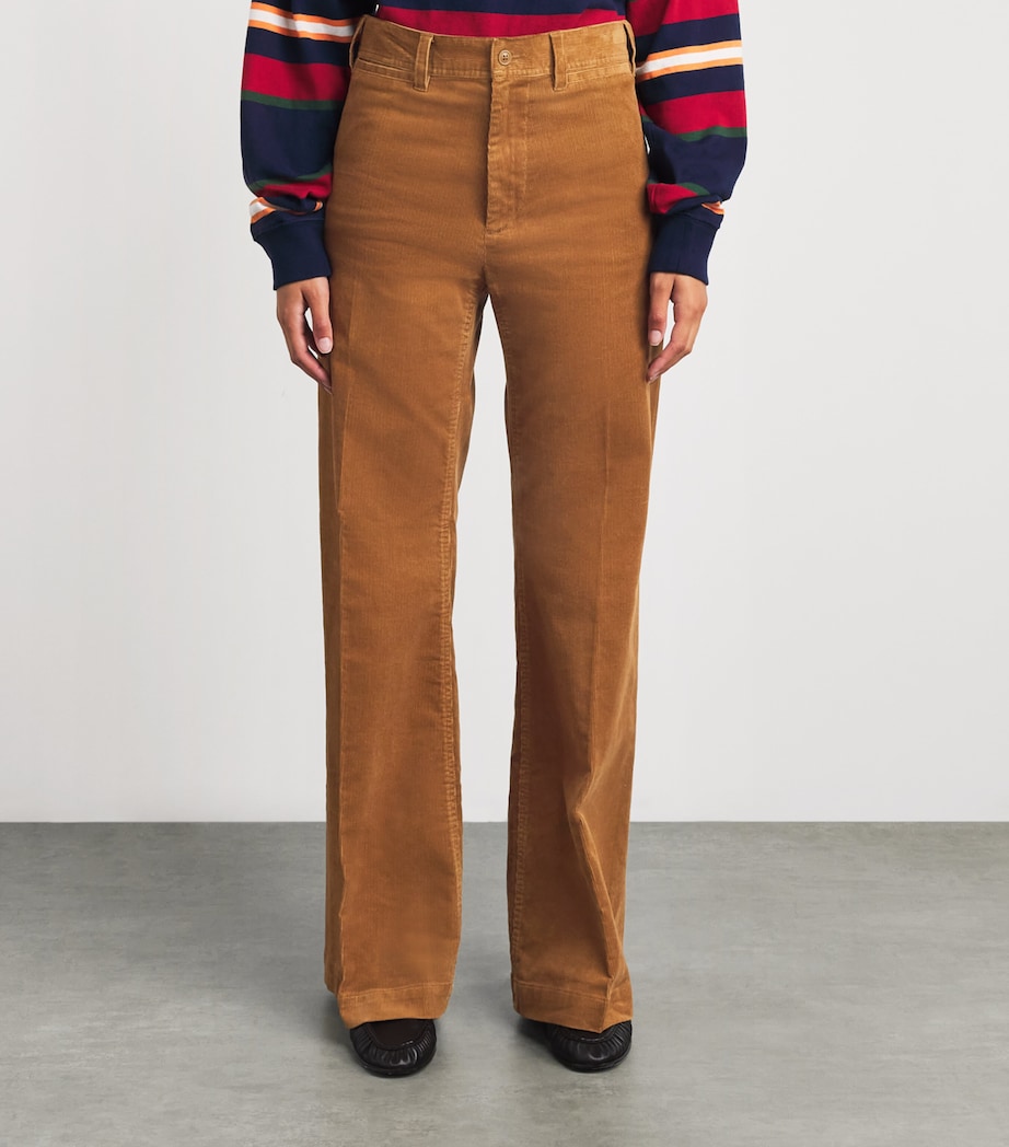 Polo Ralph Lauren Womens Corduroy Beaton Flare Trousers Tan Image 4