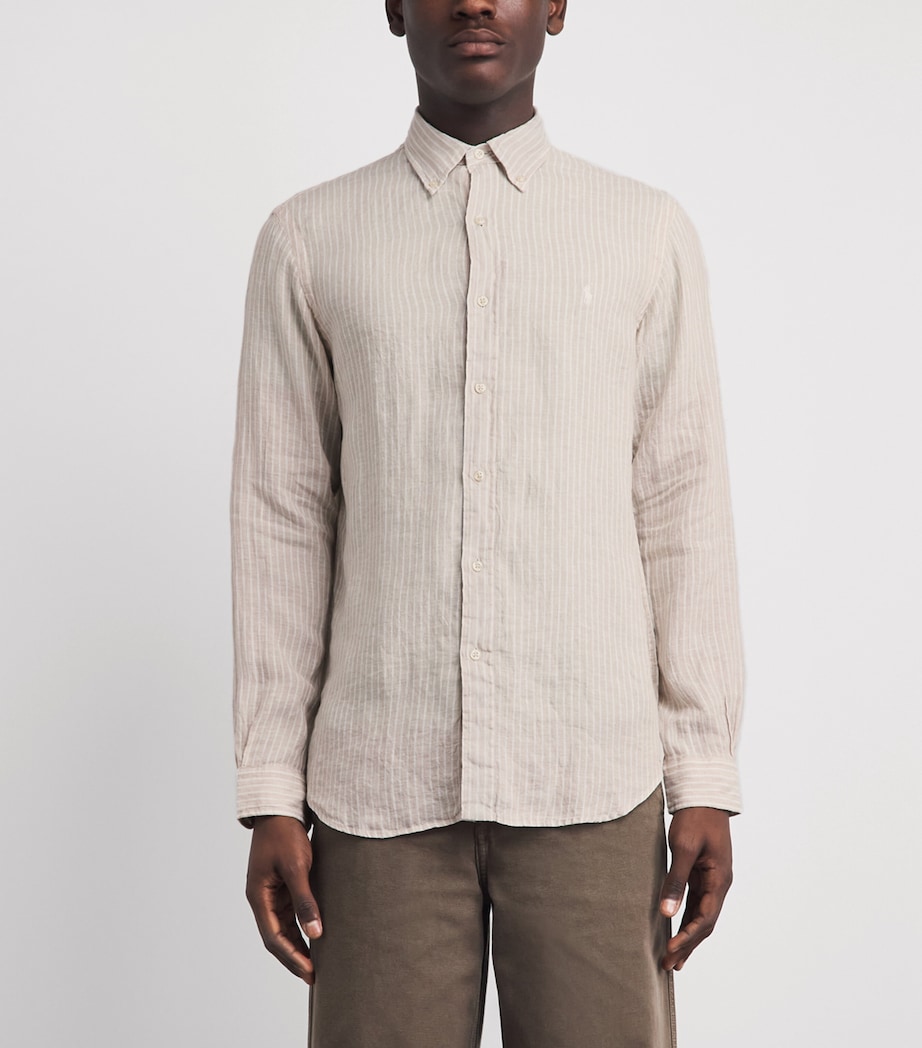 Polo Ralph Lauren Mens Linen Custom-Fit Stripe Shirt Cstl Beige Wht Image 4