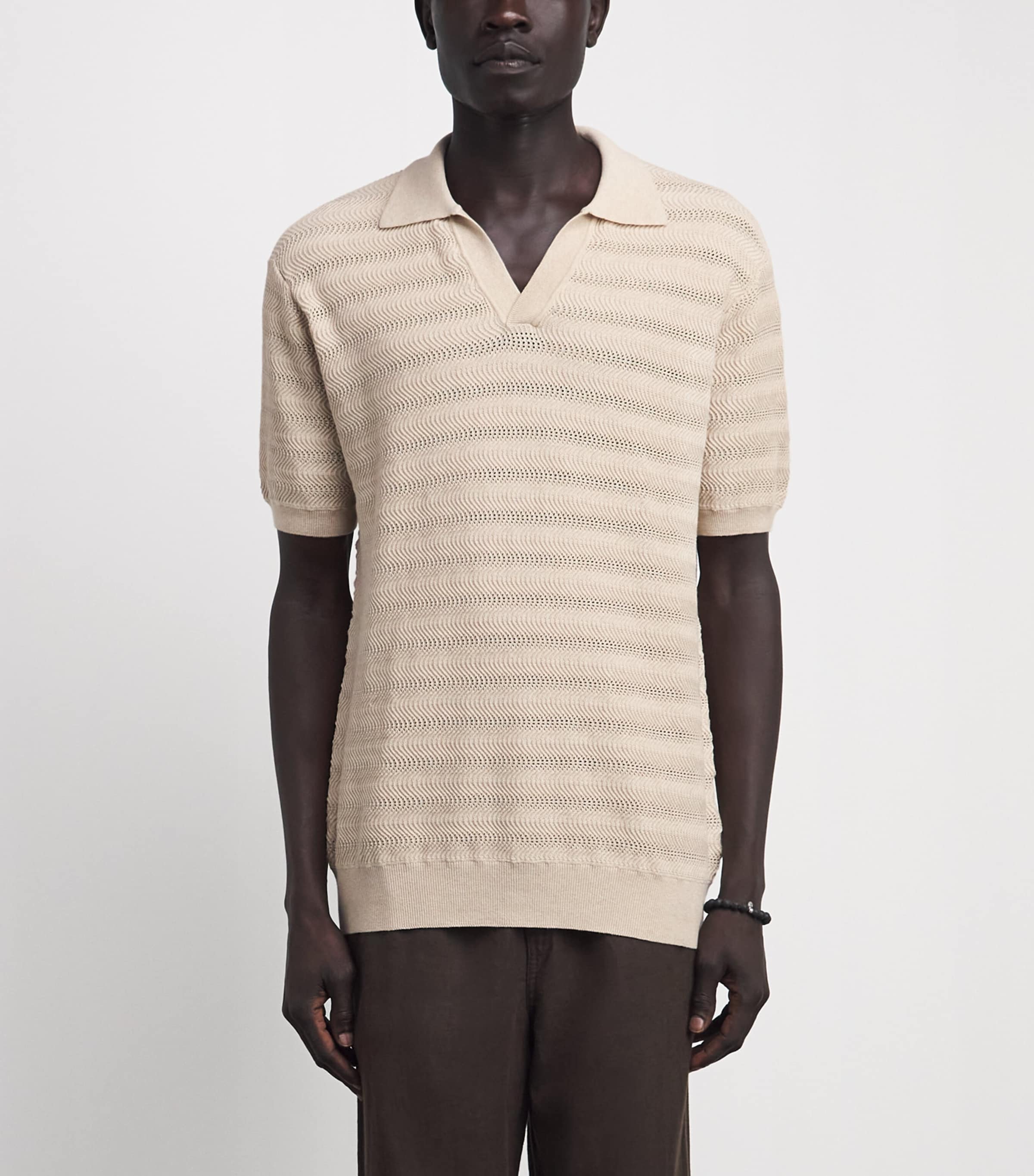Frescobol Carioca Mens Cotton Jacquard Rino Polo Shirt Sand Image 4