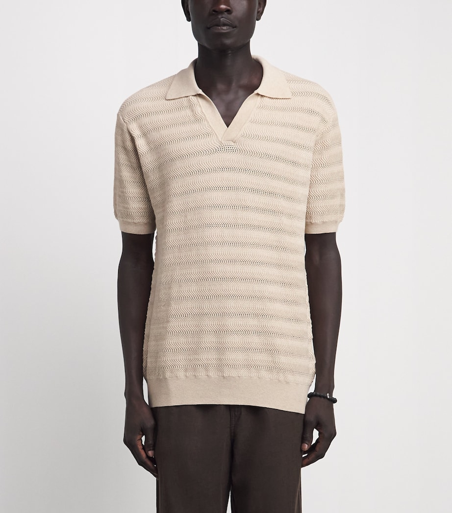 Frescobol Carioca Mens Cotton Jacquard Rino Polo Shirt Sand Image 4